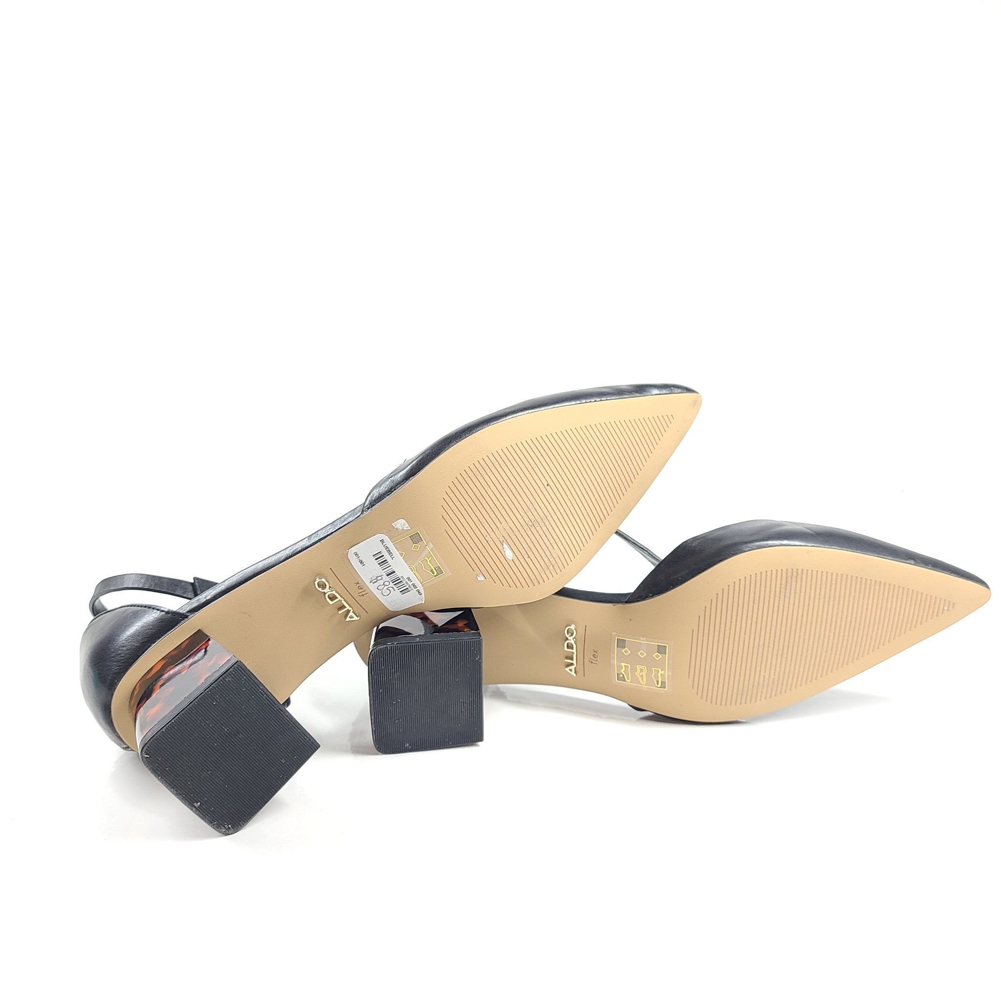 Aldo Bluebell Ankle Strap Heeled Shoe Pointed Toe Block Heel Black Sz 7