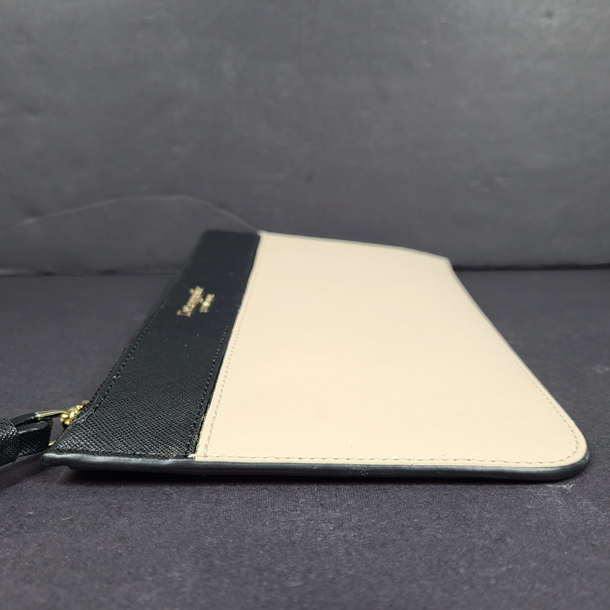 Kate Spade Lucy Colorblock Pebbled Leather Medium L-Zip Wristlet Wallet Beige