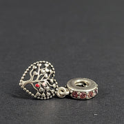 Retired Pandora Tree of Love Heart Dangle Charm w/ Red + Pink Enamel 796592CZ