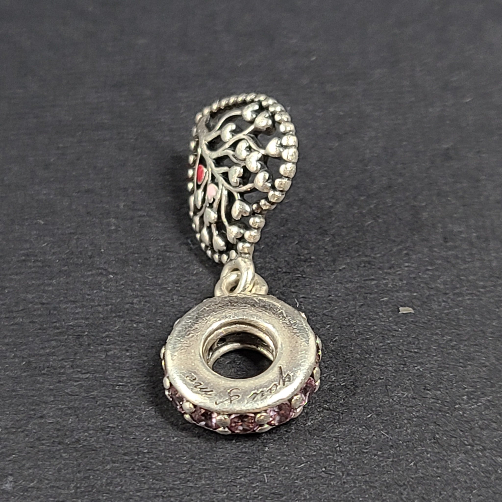 Retired Pandora Tree of Love Heart Dangle Charm w/ Red + Pink Enamel 796592CZ