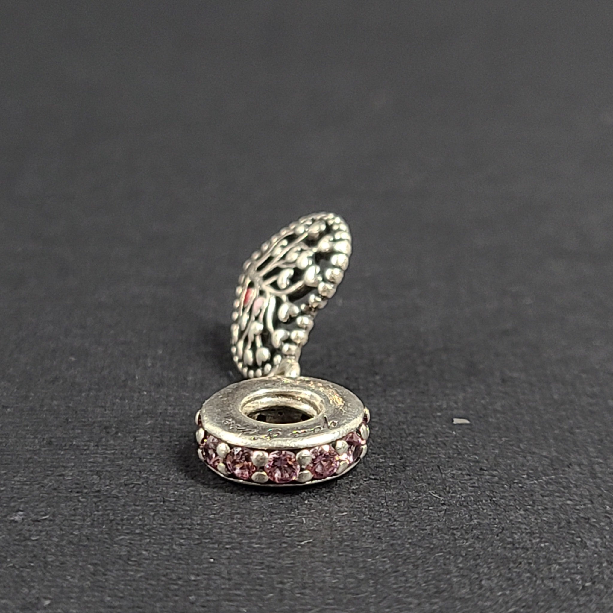 Retired Pandora Tree of Love Heart Dangle Charm w/ Red + Pink Enamel 796592CZ