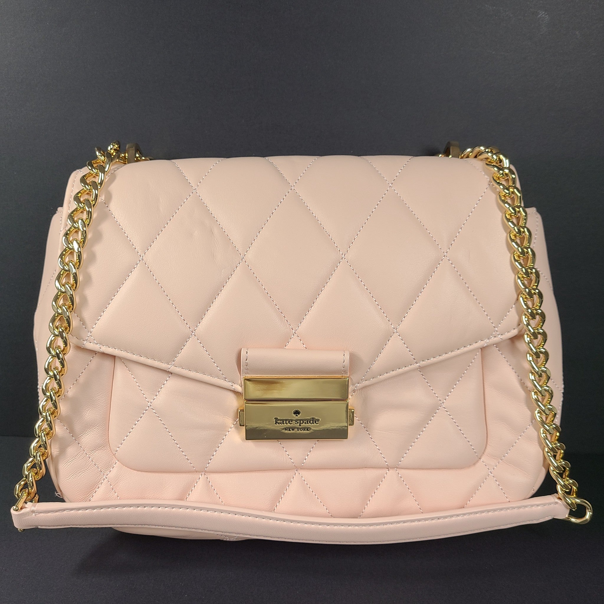 Kate Spade Carey Medium Flap Shoulder Bag Quilted Leather Crossbody Purse Pink