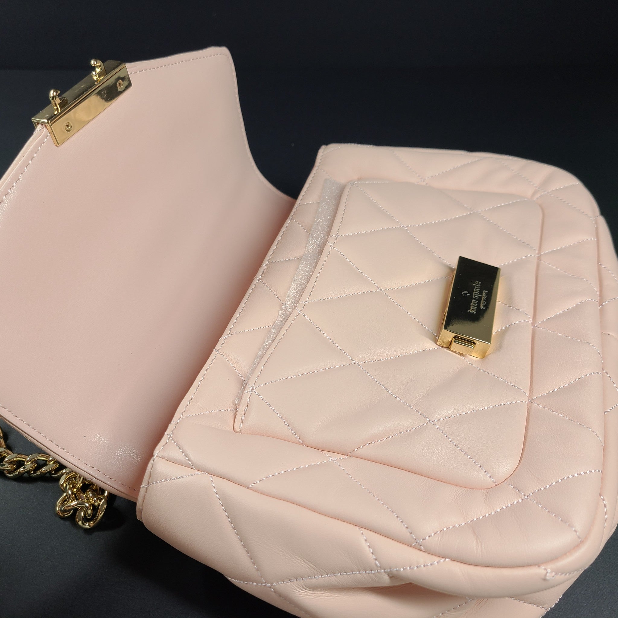 Kate Spade Carey Medium Flap Shoulder Bag Quilted Leather Crossbody Purse Pink