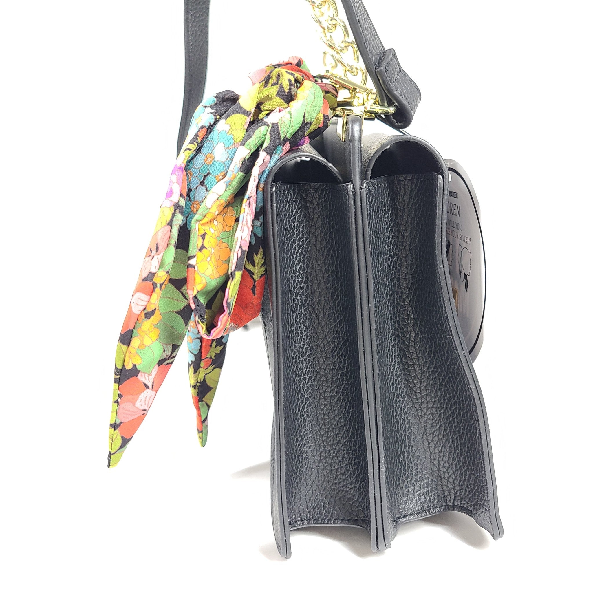 Steve Madden Bloren Vegan Leather Shoulder Crossbody Bag Floral Scarf Black