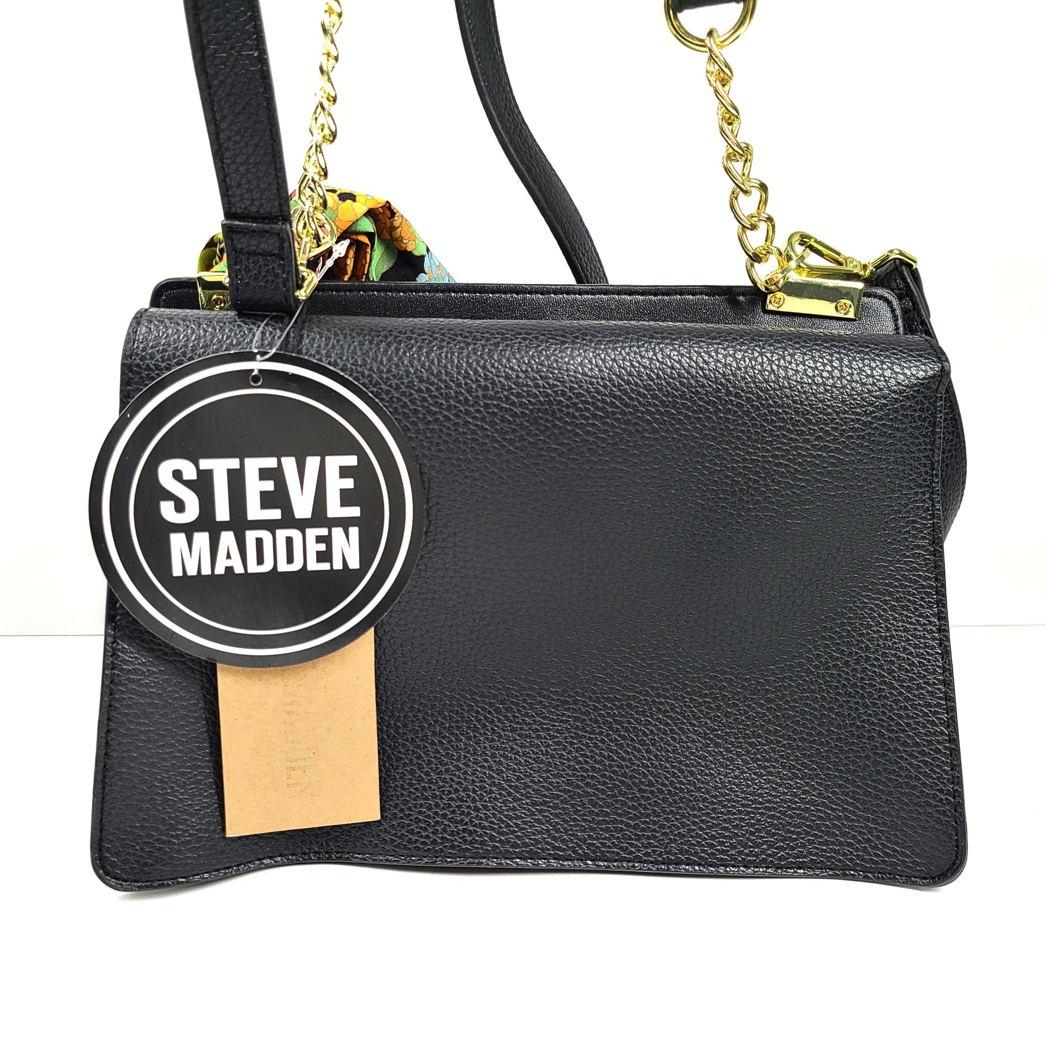 Steve Madden Bloren Vegan Leather Shoulder Crossbody Bag Floral Scarf Black