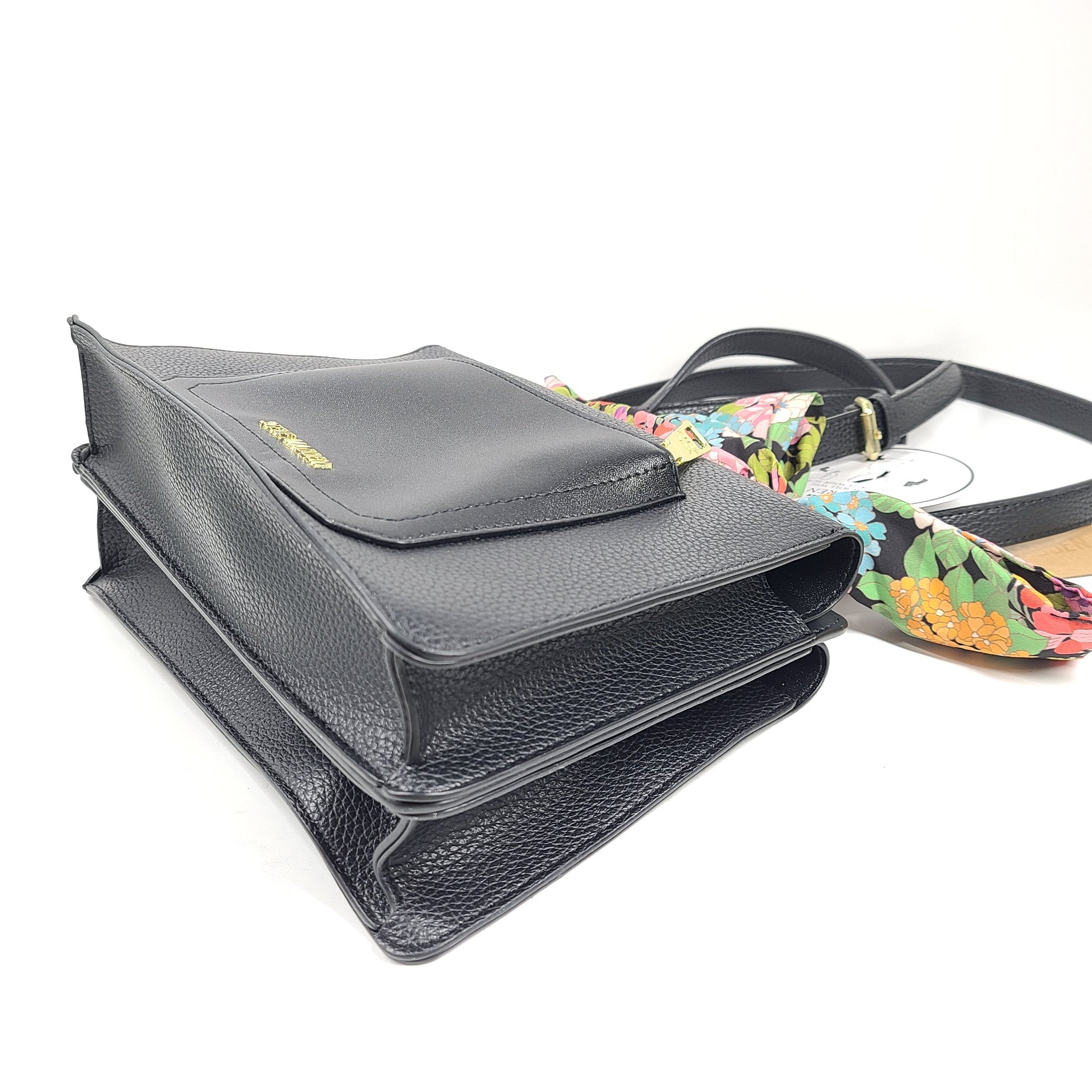 Steve Madden Bloren Vegan Leather Shoulder Crossbody Bag Floral Scarf Black
