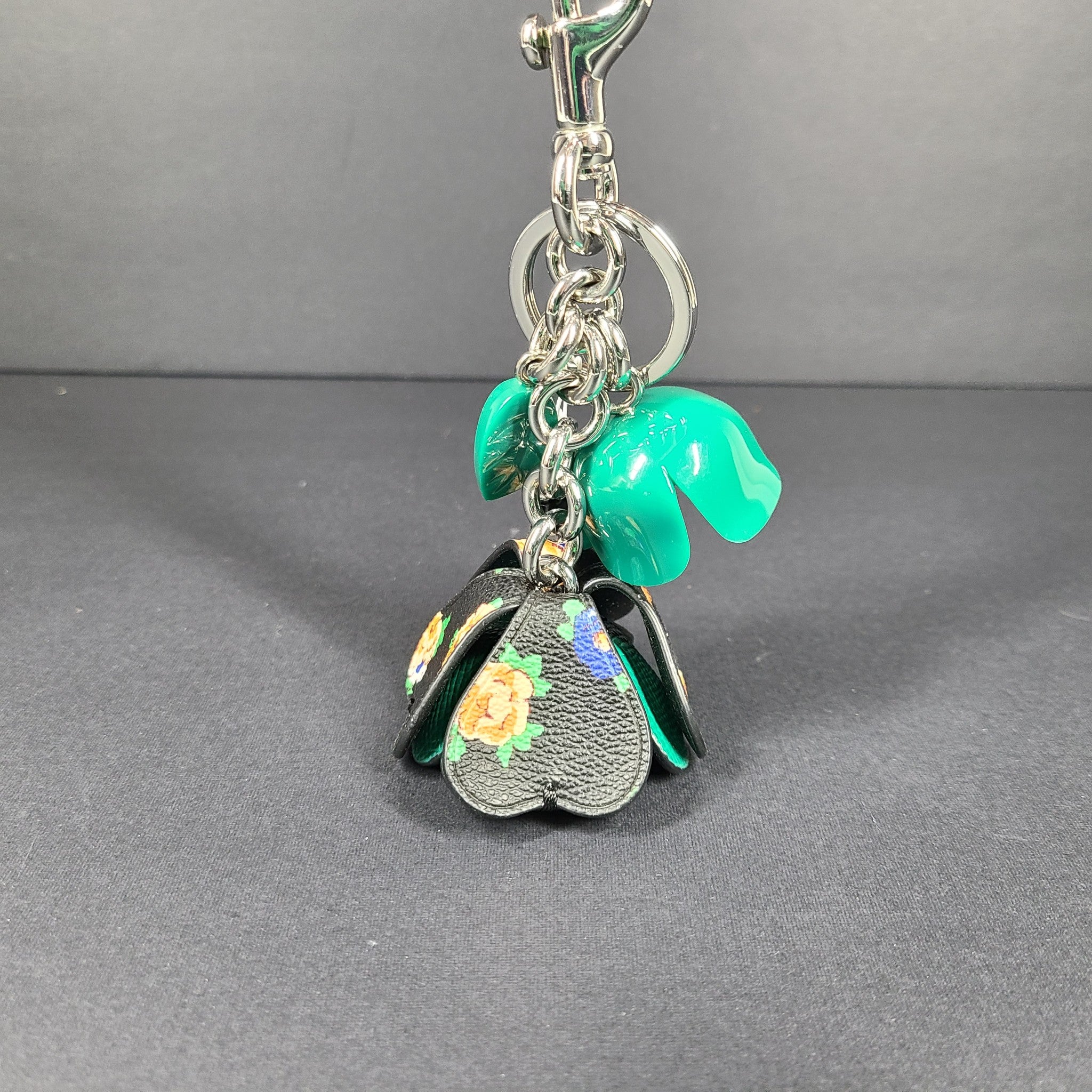 Coach Key Charm Floral Resin Coated Canvas Tea Rose F58517 Green Leaf