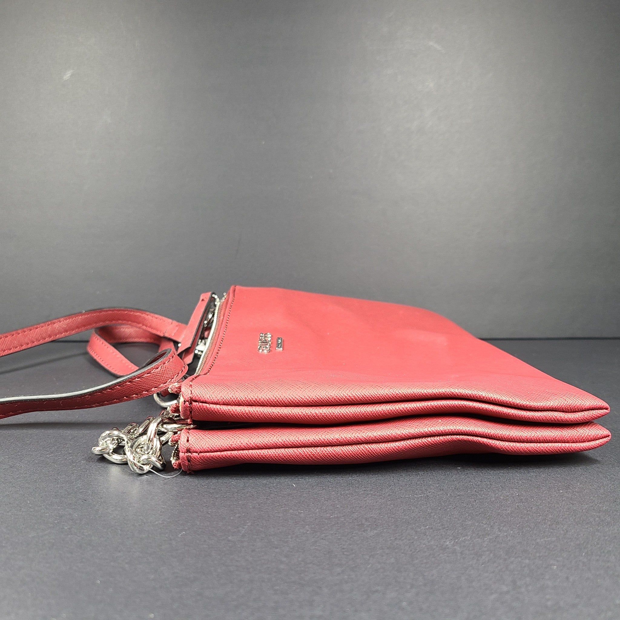GUESS Kalei Mini Double Zip Crossbody Strap Bag Top-Zip Pockets Cranberry Red