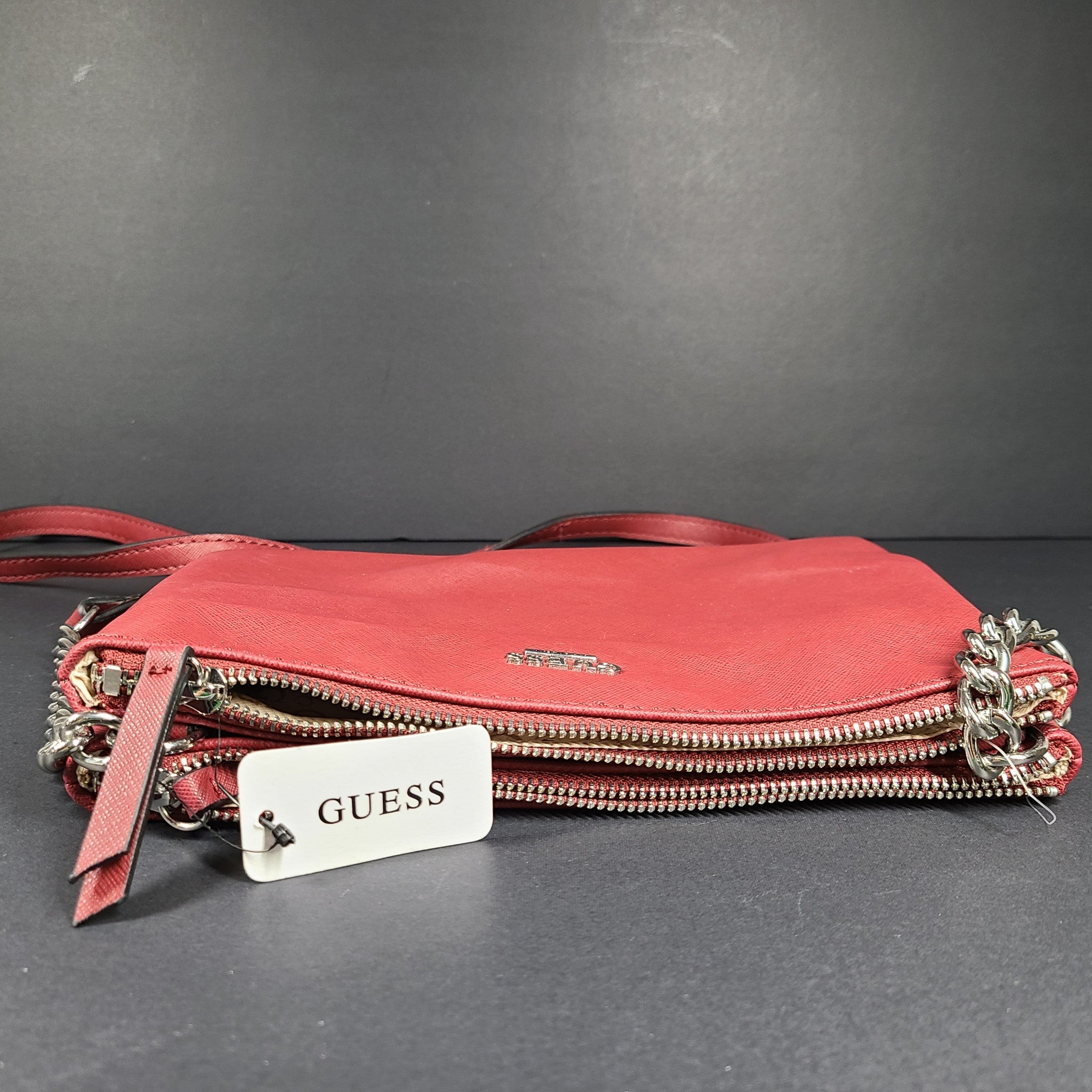 GUESS Kalei Mini Double Zip Crossbody Strap Bag Top-Zip Pockets Cranberry Red