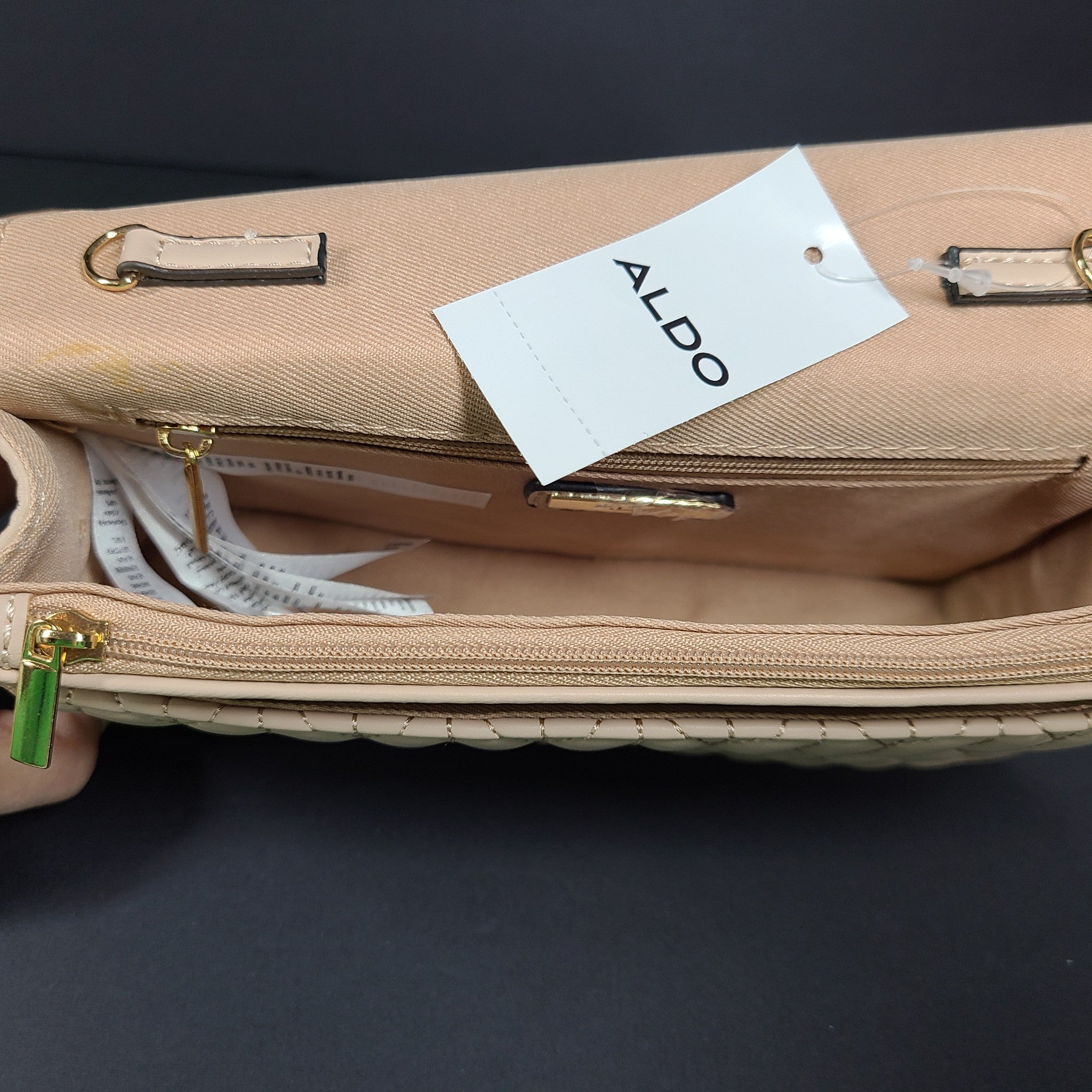 Aldo Women's Ereadia Crossbody Quilted Faux Leather Flap Bag Pearls Dusty Pink