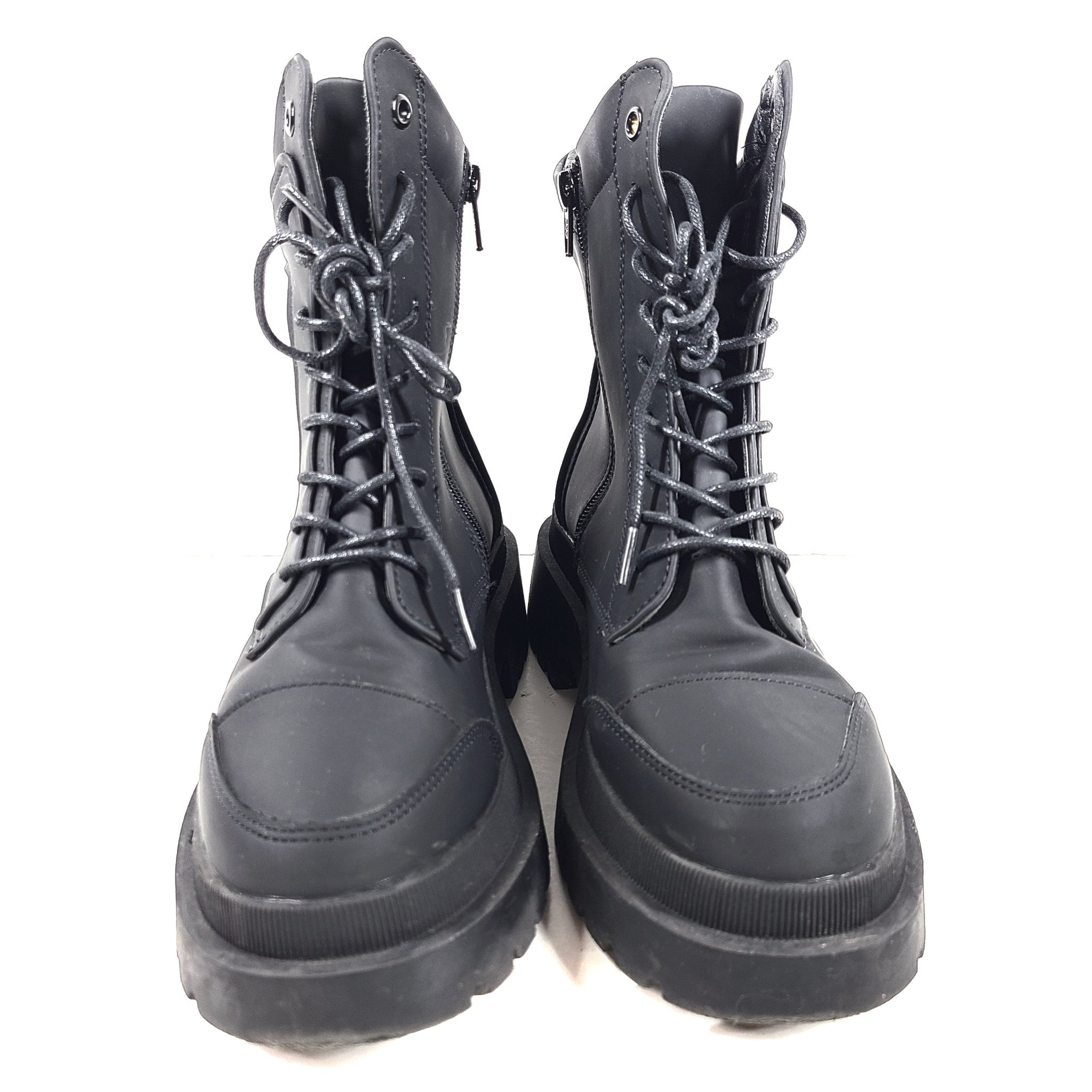River Island Women's Lace Up Boots Shoes Chunky Eco Leather Black Size 7