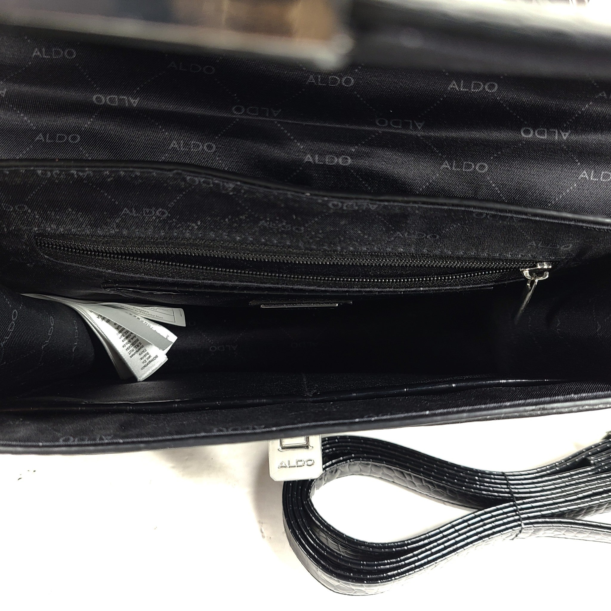 Aldo Dallamaraen Top Handle Bag Crossbody Satchel Faux Croc Patent Leather Black