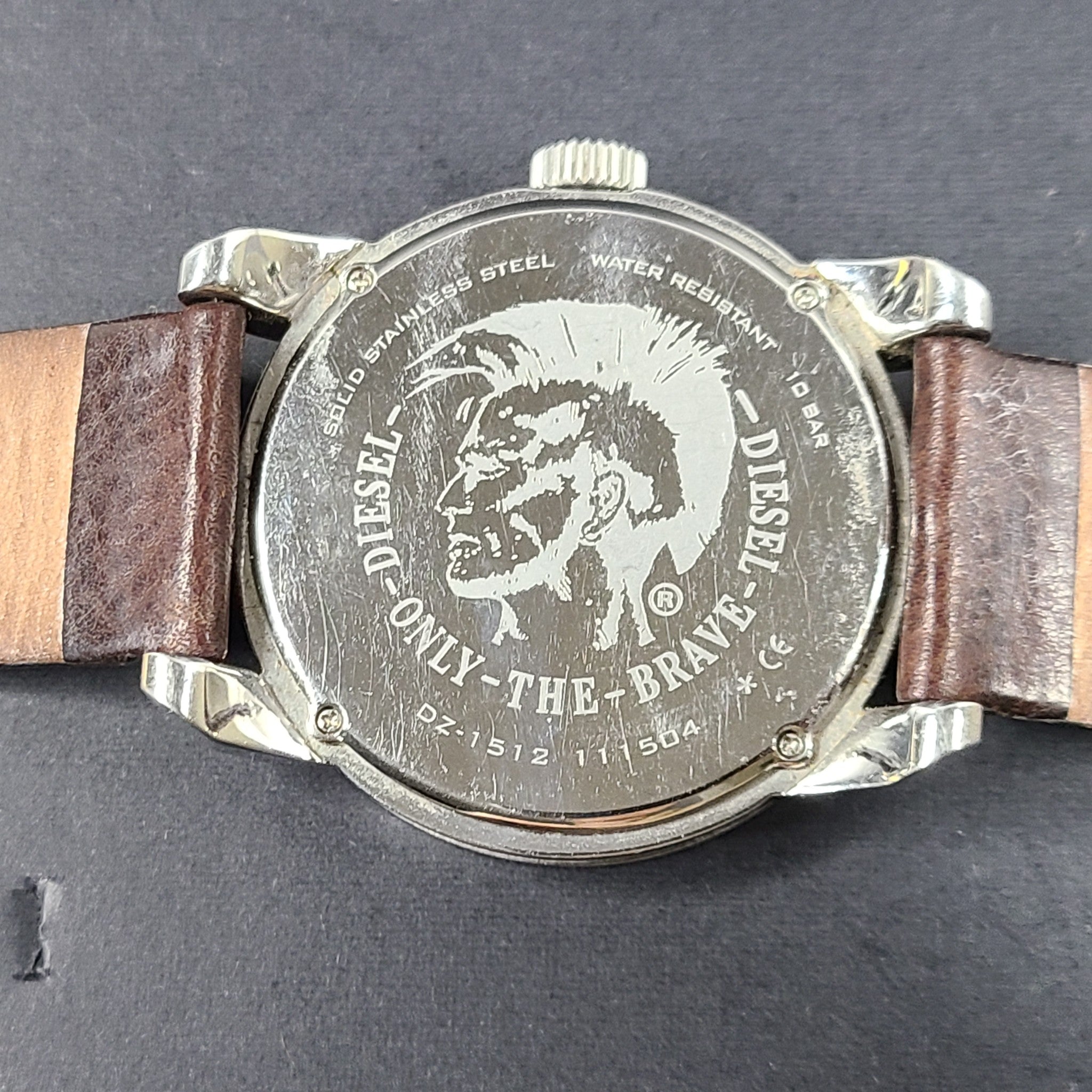 Diesel Men's Blue Dial Brown Leather Band Stainless Steel Watch DZ1512