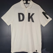 DKNY Men's Logo Print Polo Short Sleeve Cotton Blend Casual White Sz L