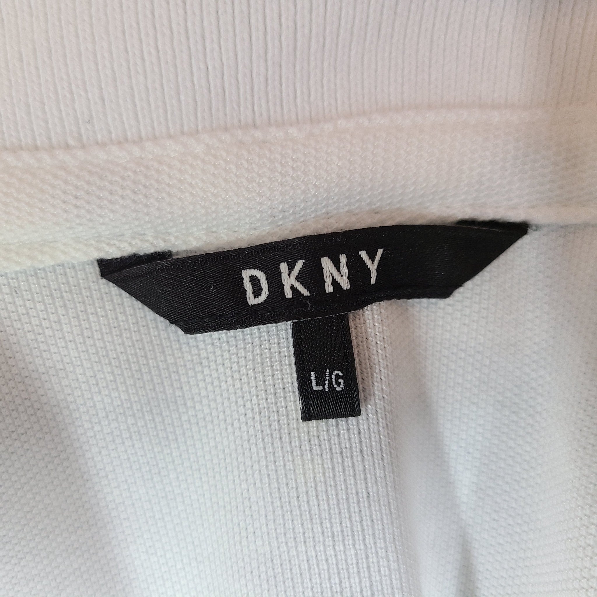 DKNY Men's Logo Print Polo Short Sleeve Cotton Blend Casual White Sz L