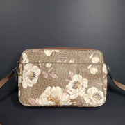 GUESS Crossbody Purse Bag Floral Print Coal Kalei Top-Zip Faux Leather Brown