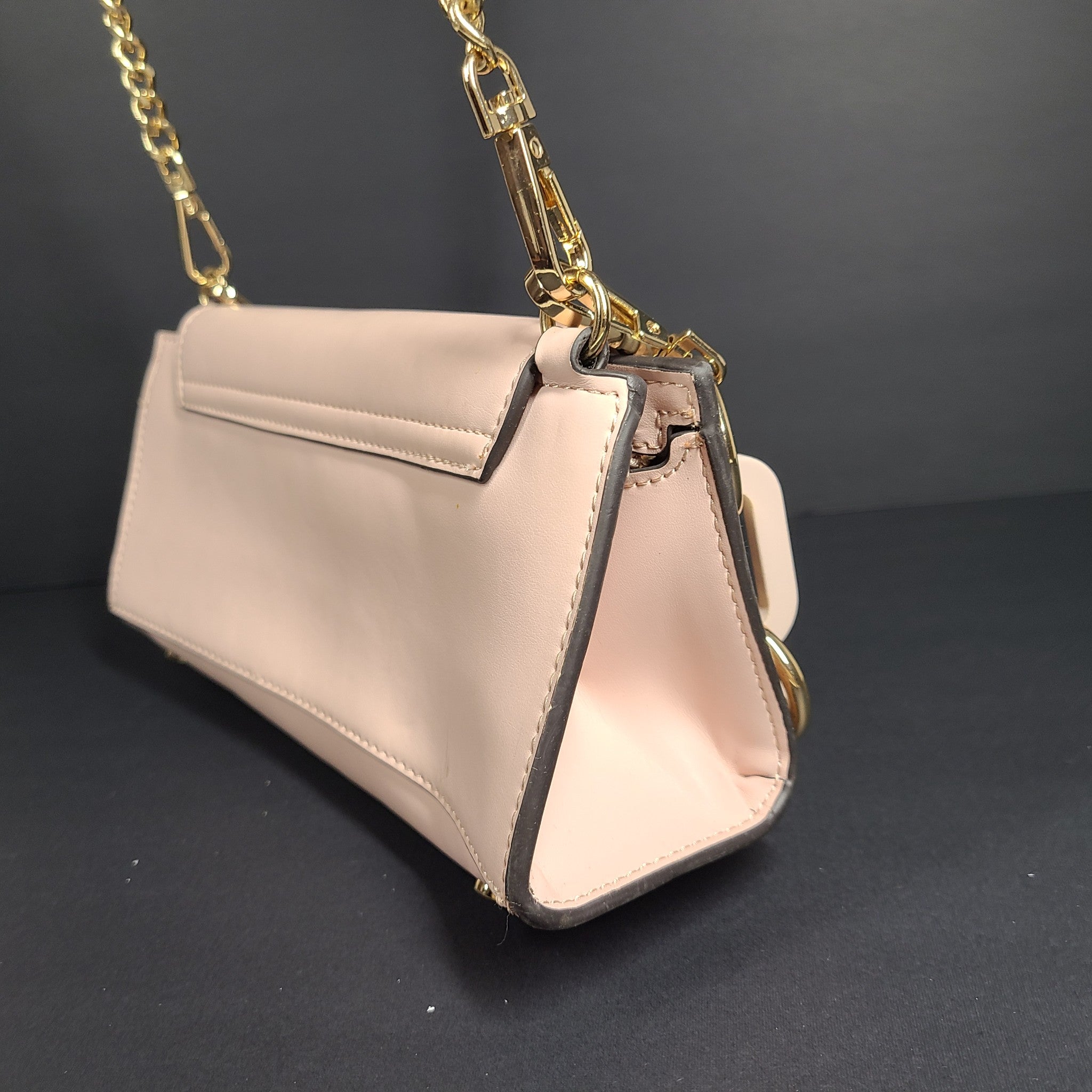 Nicole Miller Baguette Long Shoulder Bag Crossbody Strap Purse Flap Closure Pink