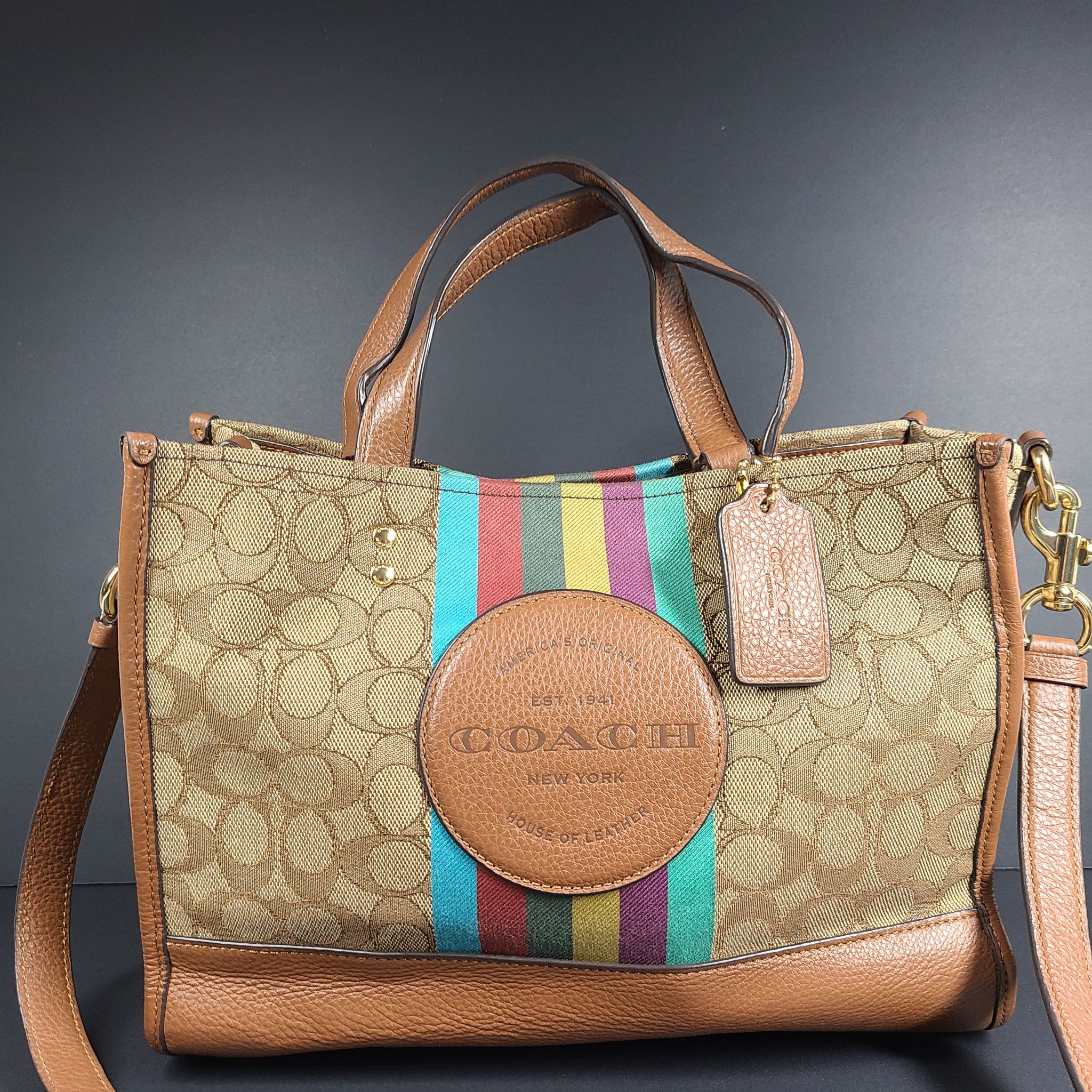 Coach Dempsey Tote 40 Signature Jacquard Stripe Coach Patch Bag Crossbody C5794