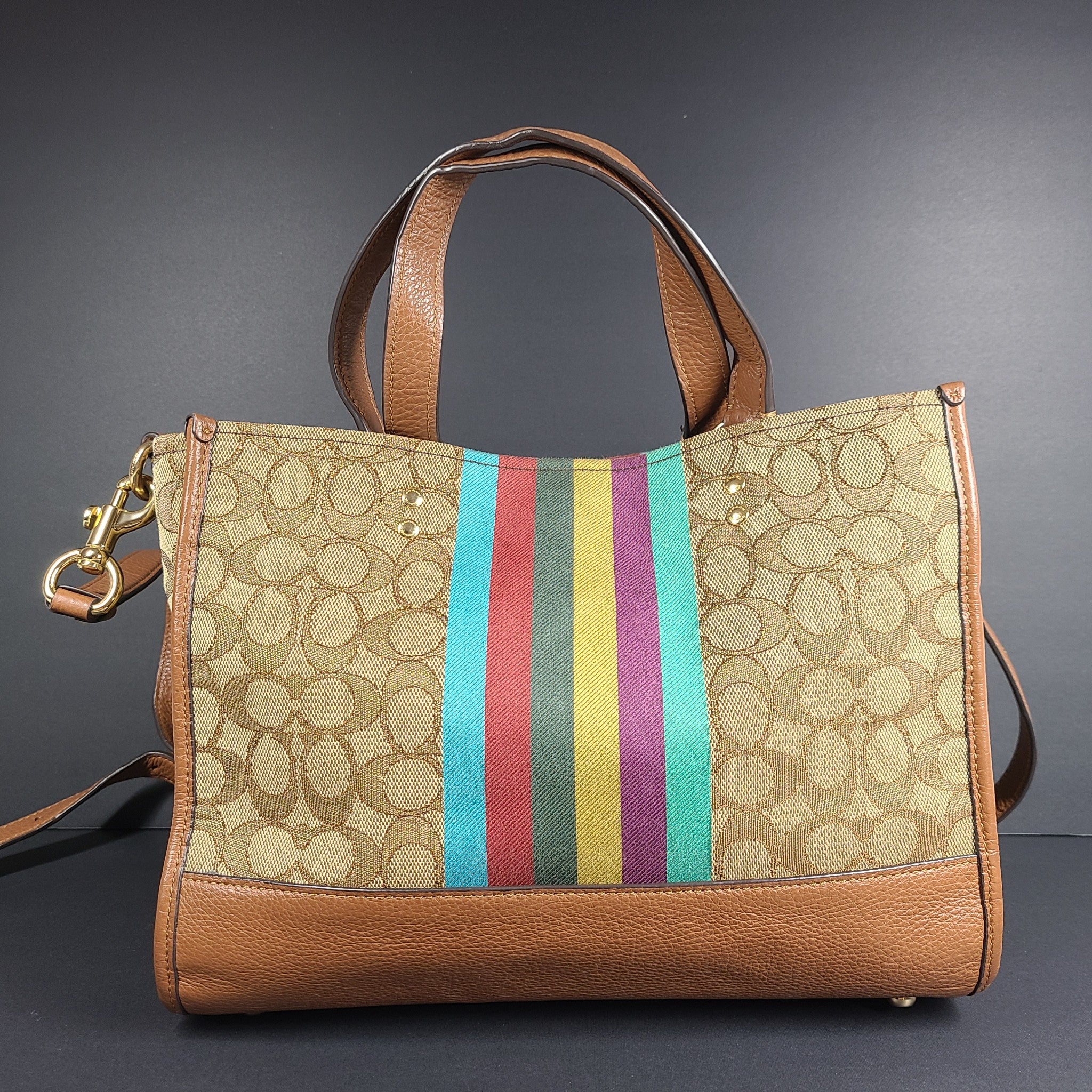 Coach Dempsey Tote 40 Signature Jacquard Stripe Coach Patch Bag Crossbody C5794