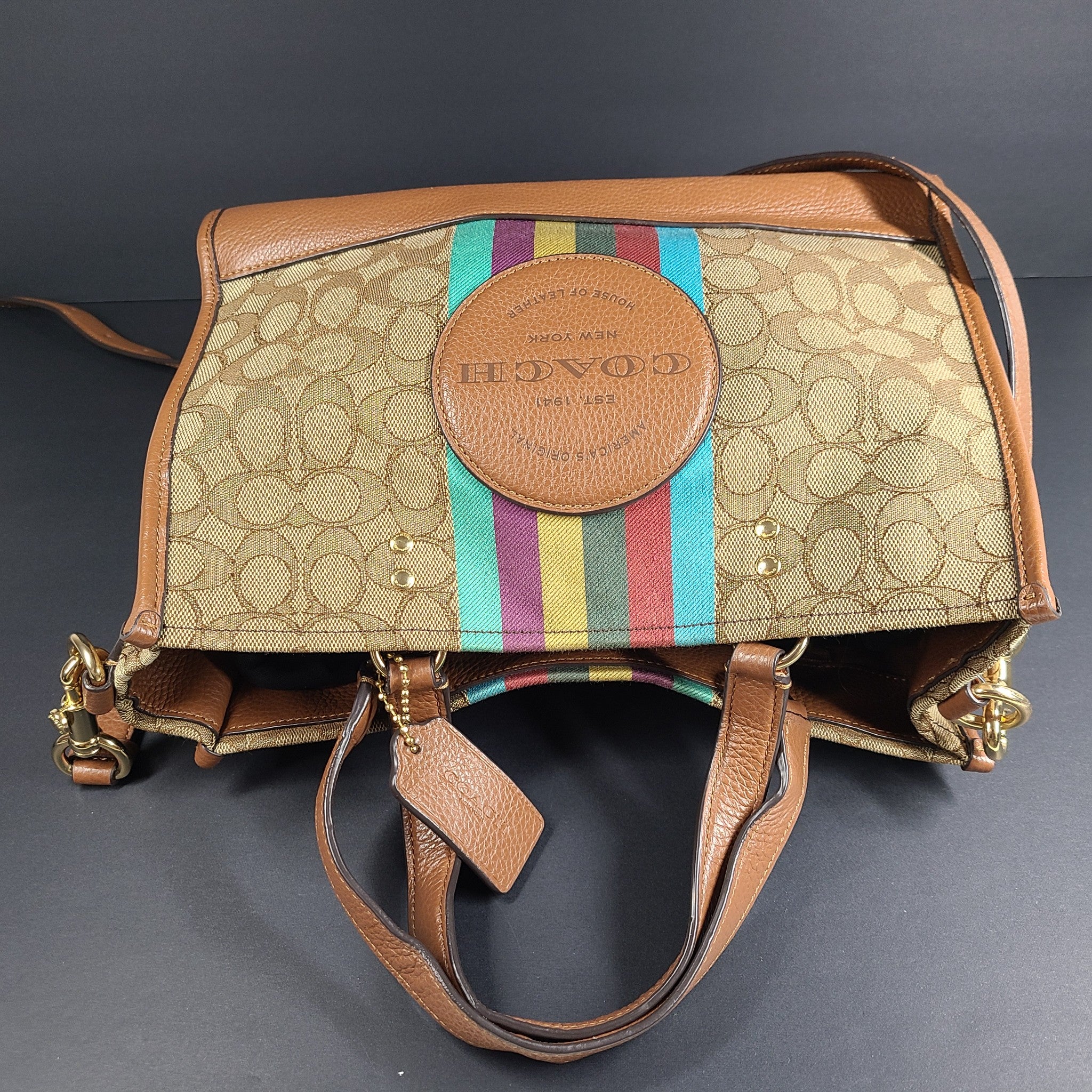Coach Dempsey Tote 40 Signature Jacquard Stripe Coach Patch Bag Crossbody C5794