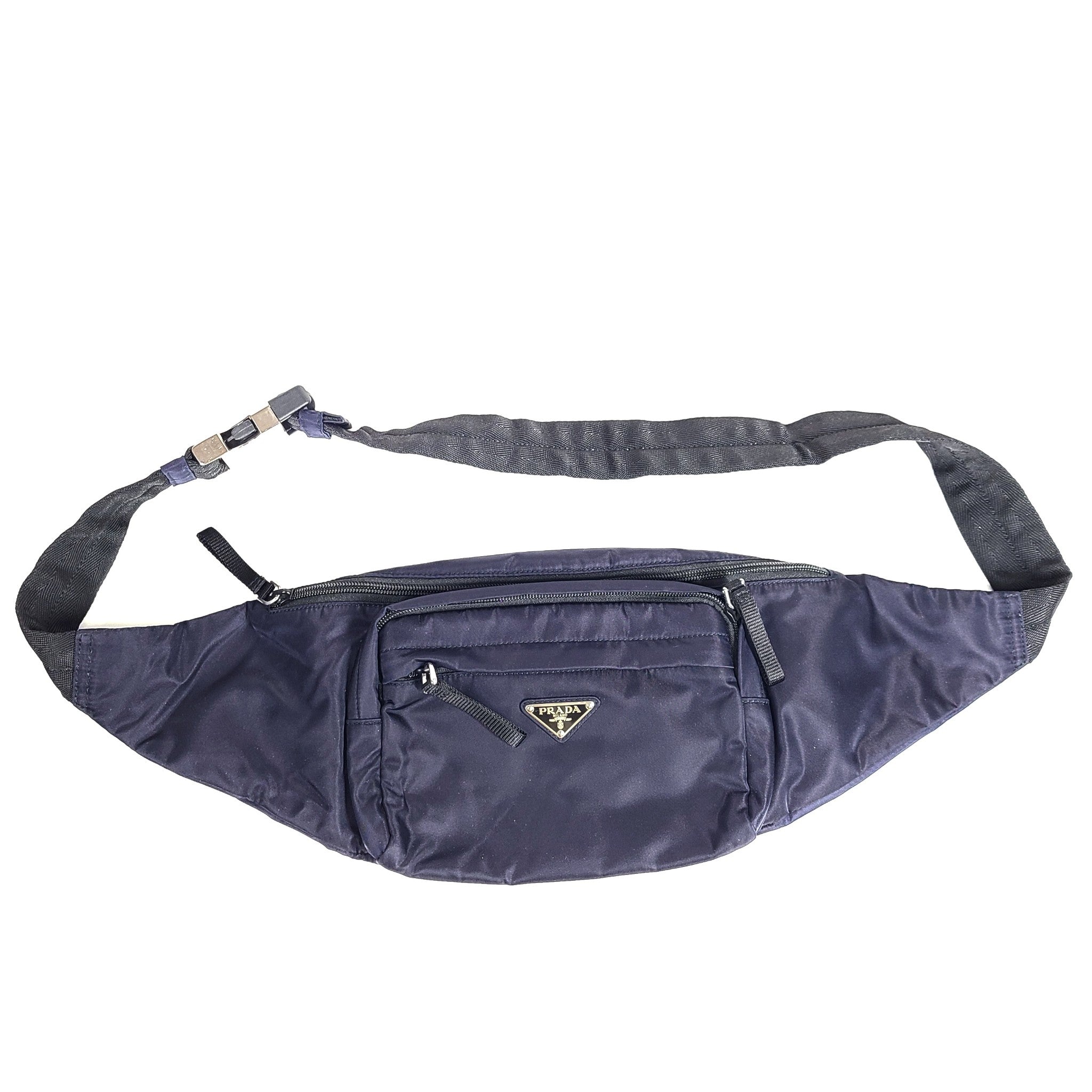 Prada Men's Marsupio Crossbody Belt Bag Tessuto Nylon Navy Blue