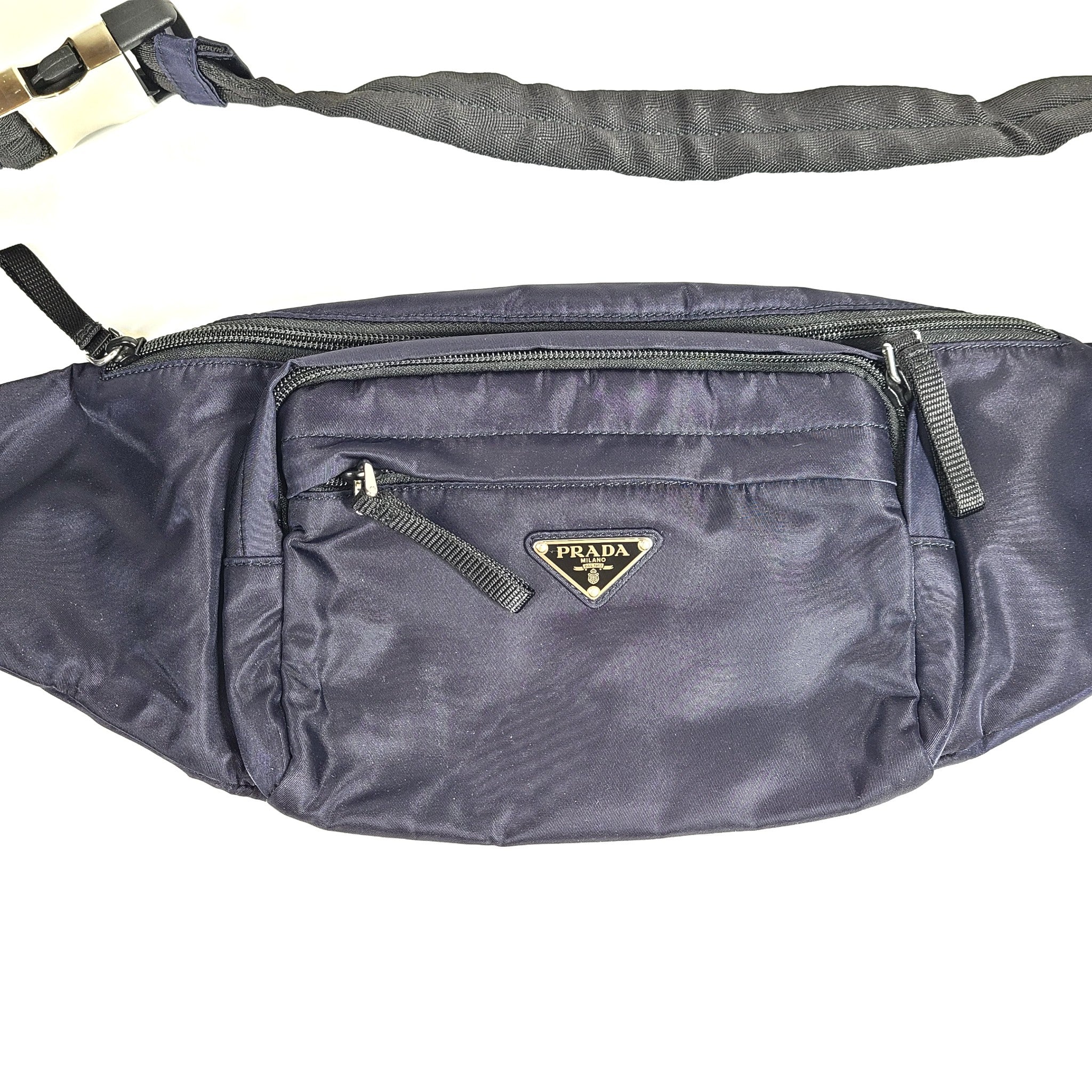 Prada Men's Marsupio Crossbody Belt Bag Tessuto Nylon Navy Blue