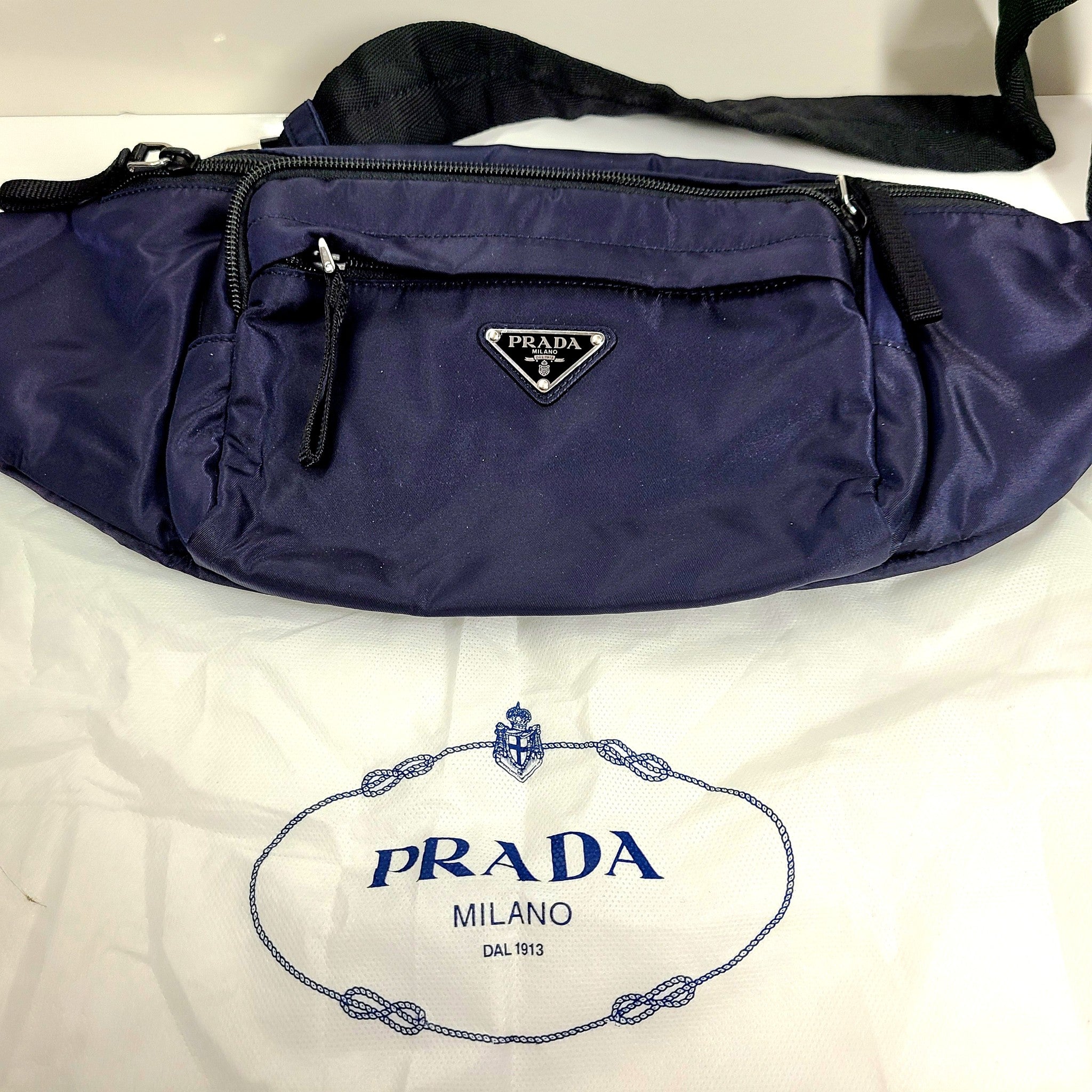 Prada Men's Marsupio Crossbody Belt Bag Tessuto Nylon Navy Blue