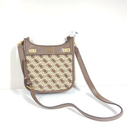 Guess Women's Katey Jacquard Mini Hobo Bag Crossbody Monogram Print Brown