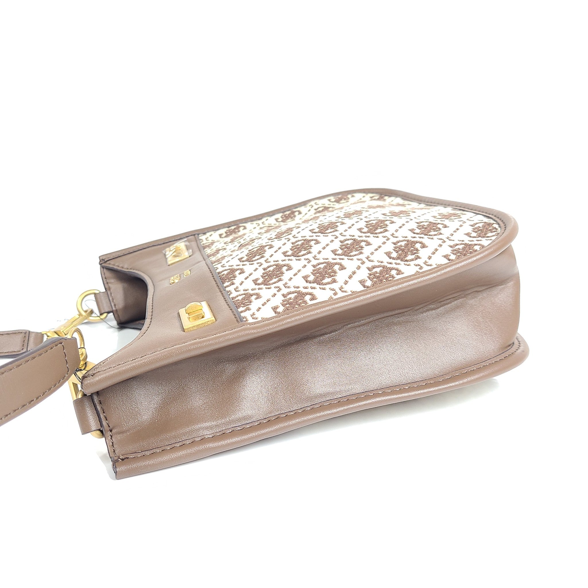 Guess Women's Katey Jacquard Mini Hobo Bag Crossbody Monogram Print Brown