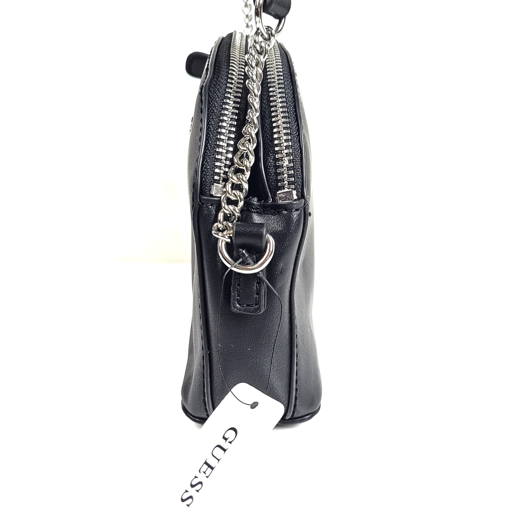GUESS MCCLAIN Mini Crossbody Bag Top-Zip Multiple Pockets Faux Leather Black
