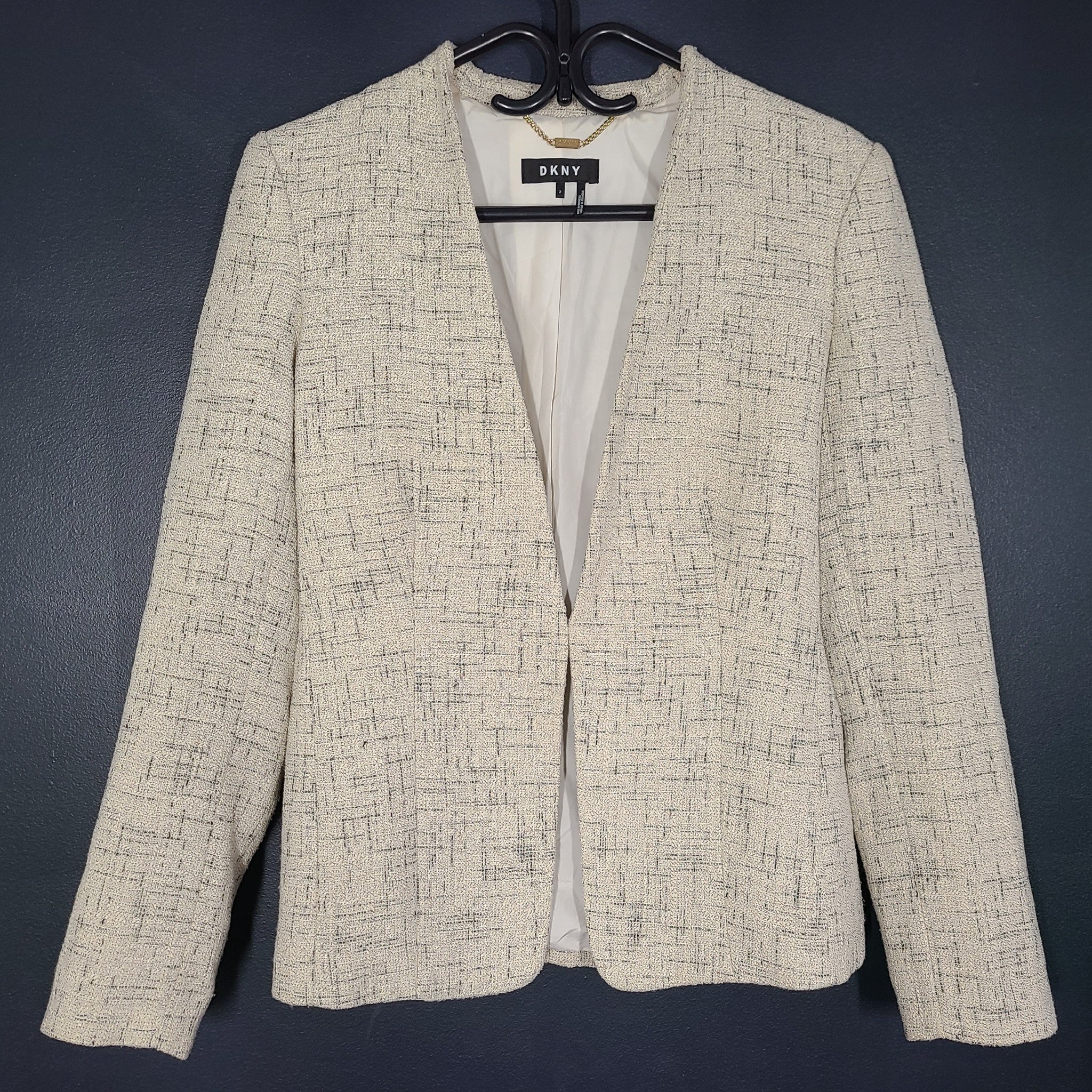DKNY Women's Tie-Back Open Blazer Casual Elegant Gray Sz 2