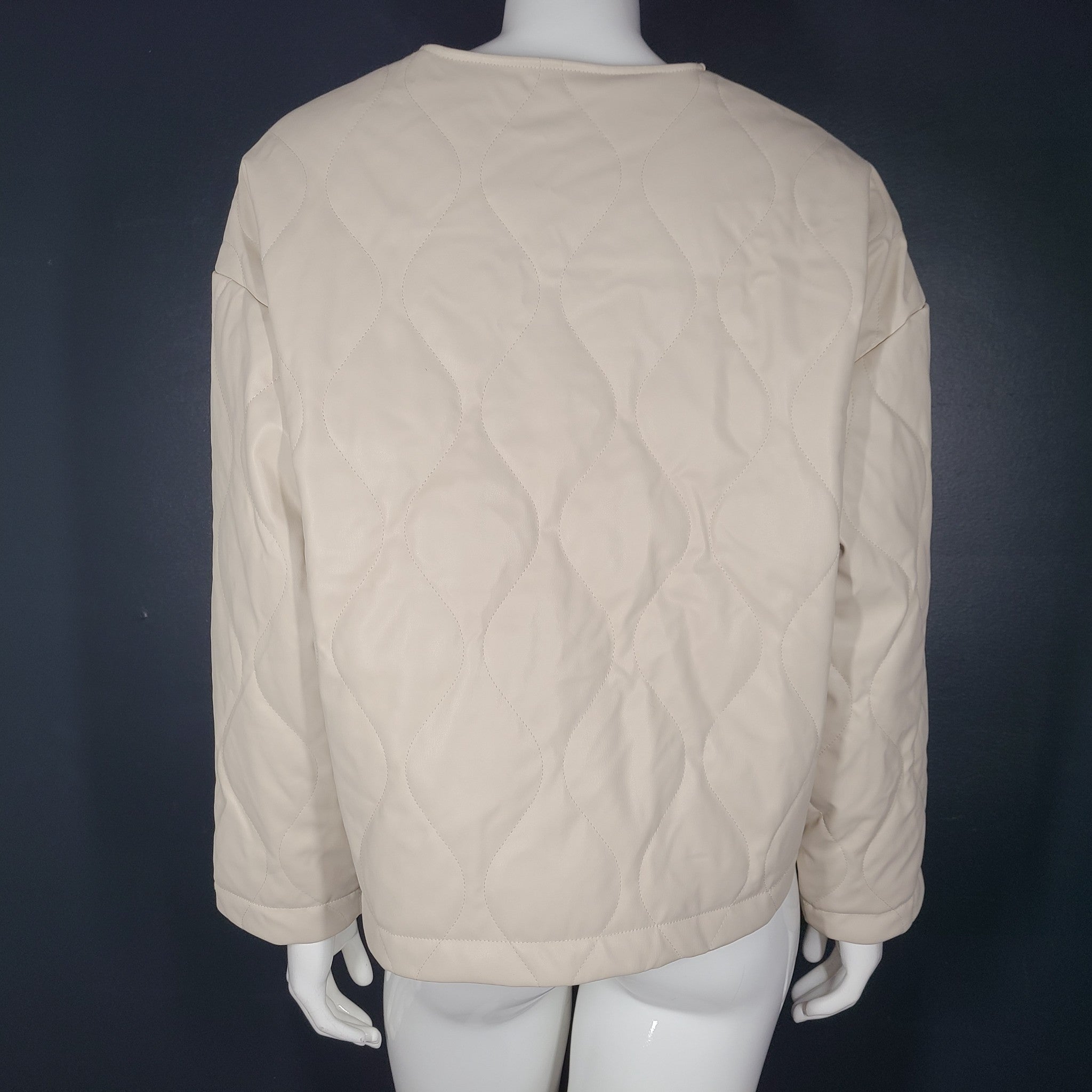 Zara Woman Faux Leather Fitted Quilted Jacket Long Sleeve Cream Beige Sz M