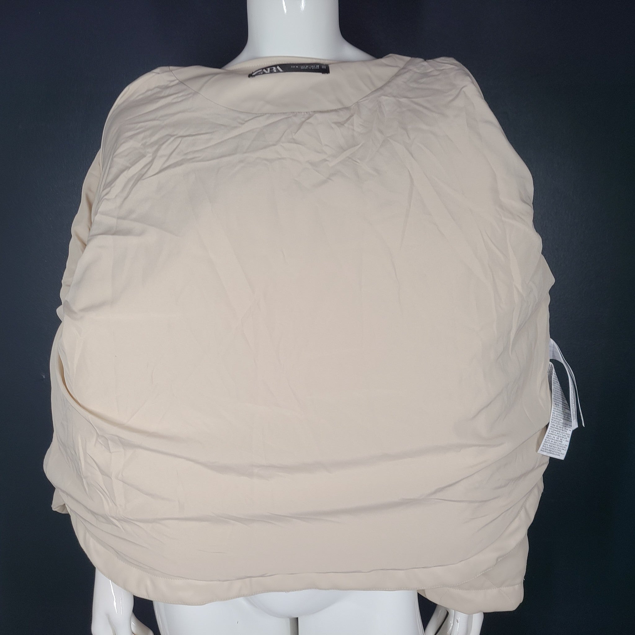 Zara Woman Faux Leather Fitted Quilted Jacket Long Sleeve Cream Beige Sz M