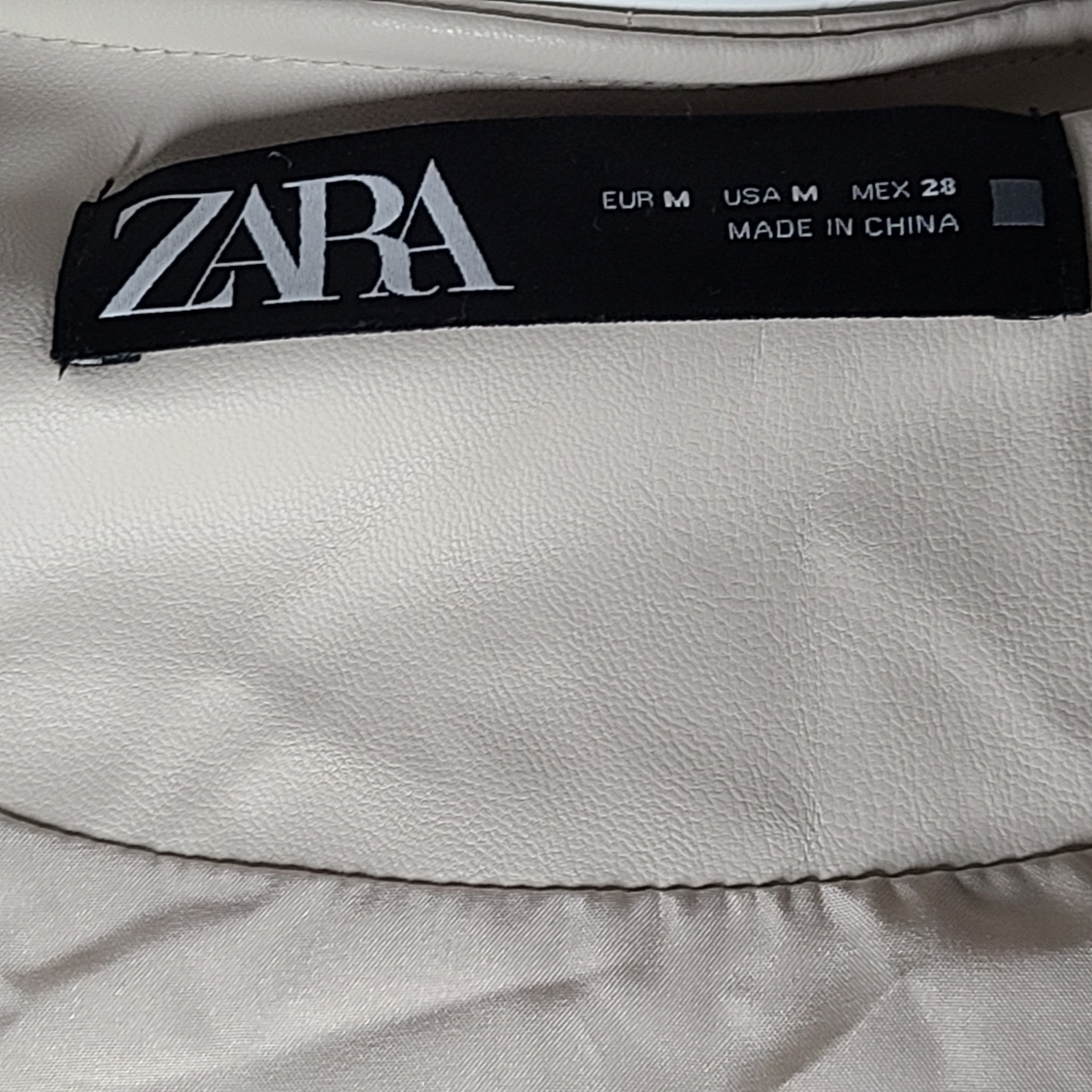 Zara Woman Faux Leather Fitted Quilted Jacket Long Sleeve Cream Beige Sz M