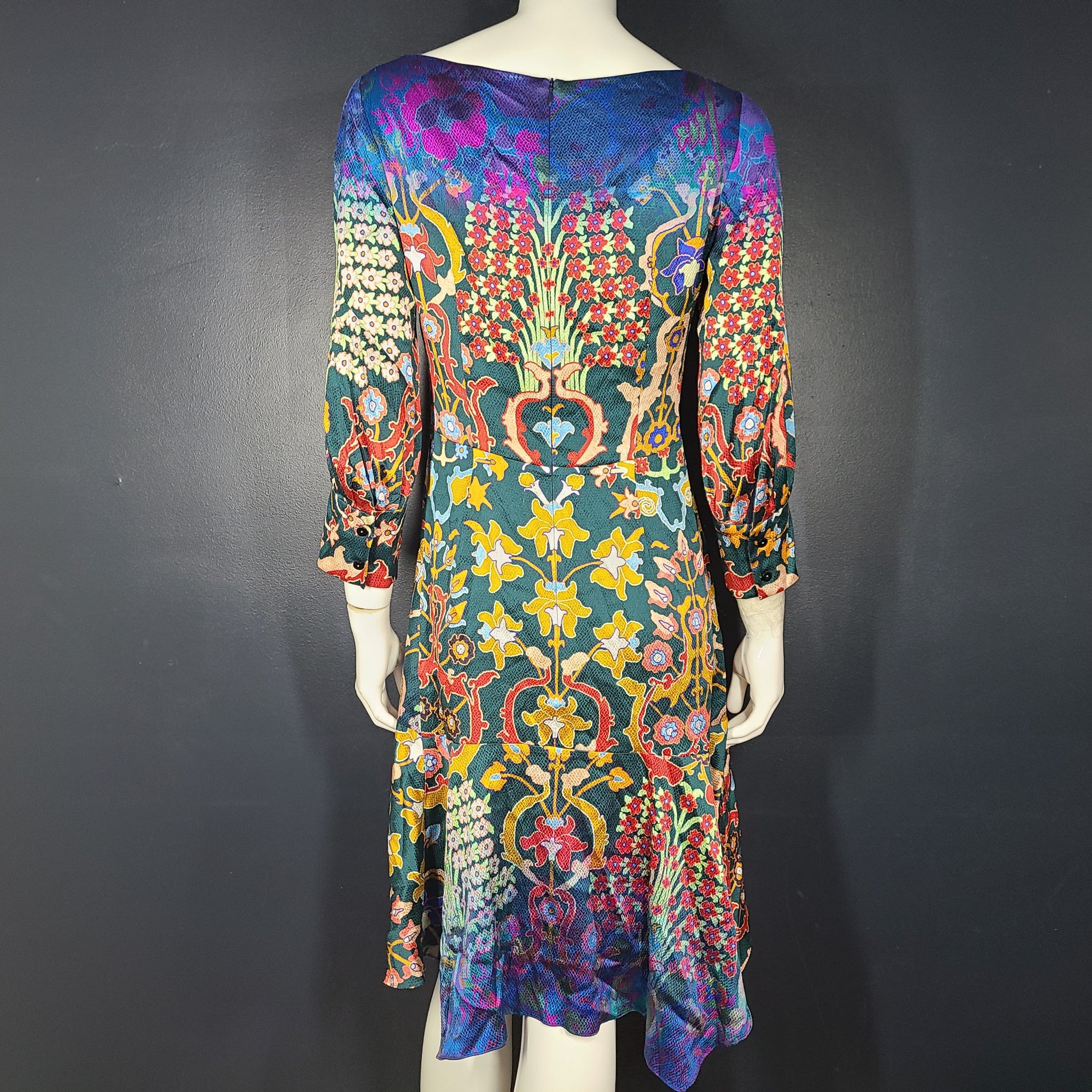 Peter Pilotto Floral Stretch Silk Dress Long Sleeve Multicolor Sz 8 $1,465