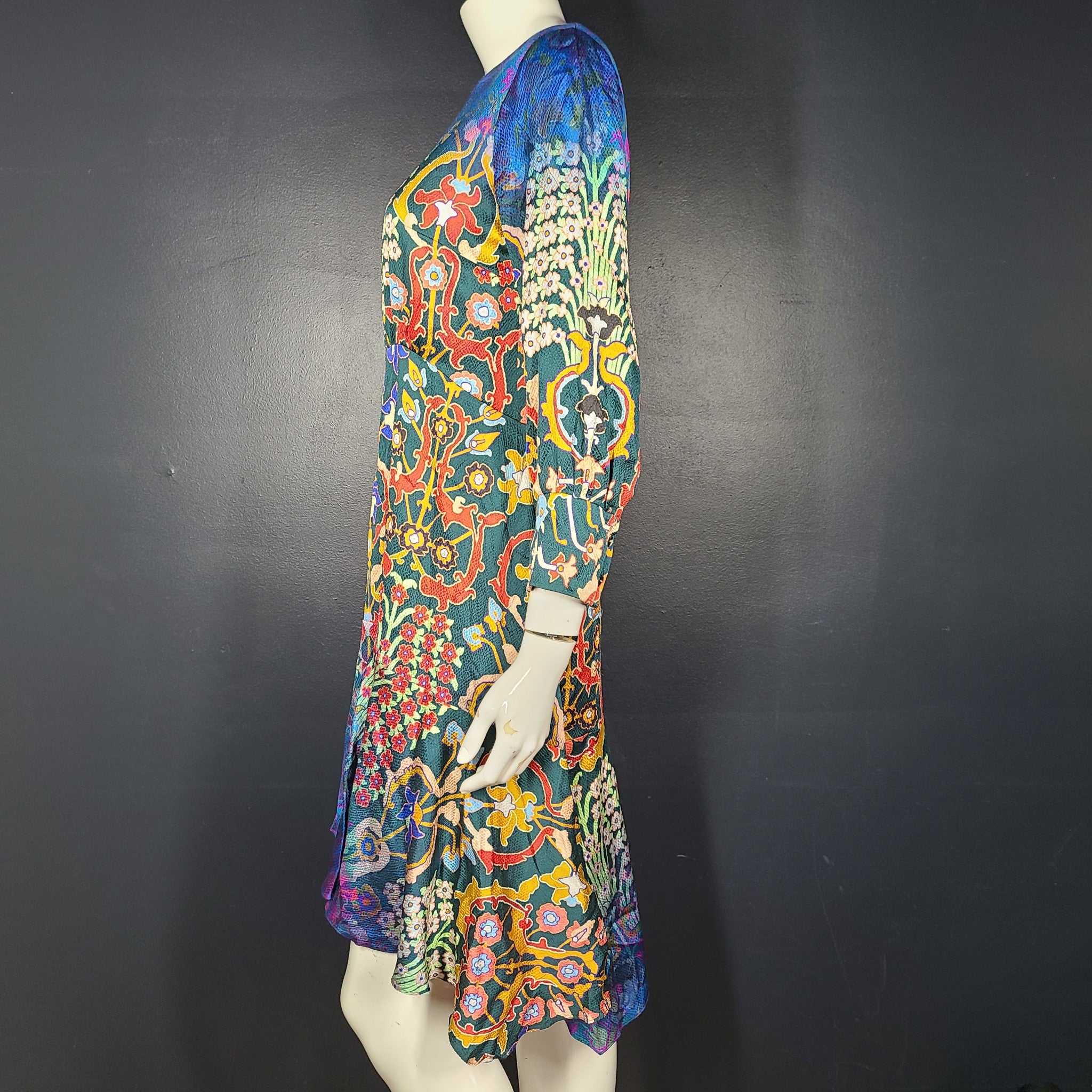 Peter Pilotto Floral Stretch Silk Dress Long Sleeve Multicolor Sz 8 $1,465