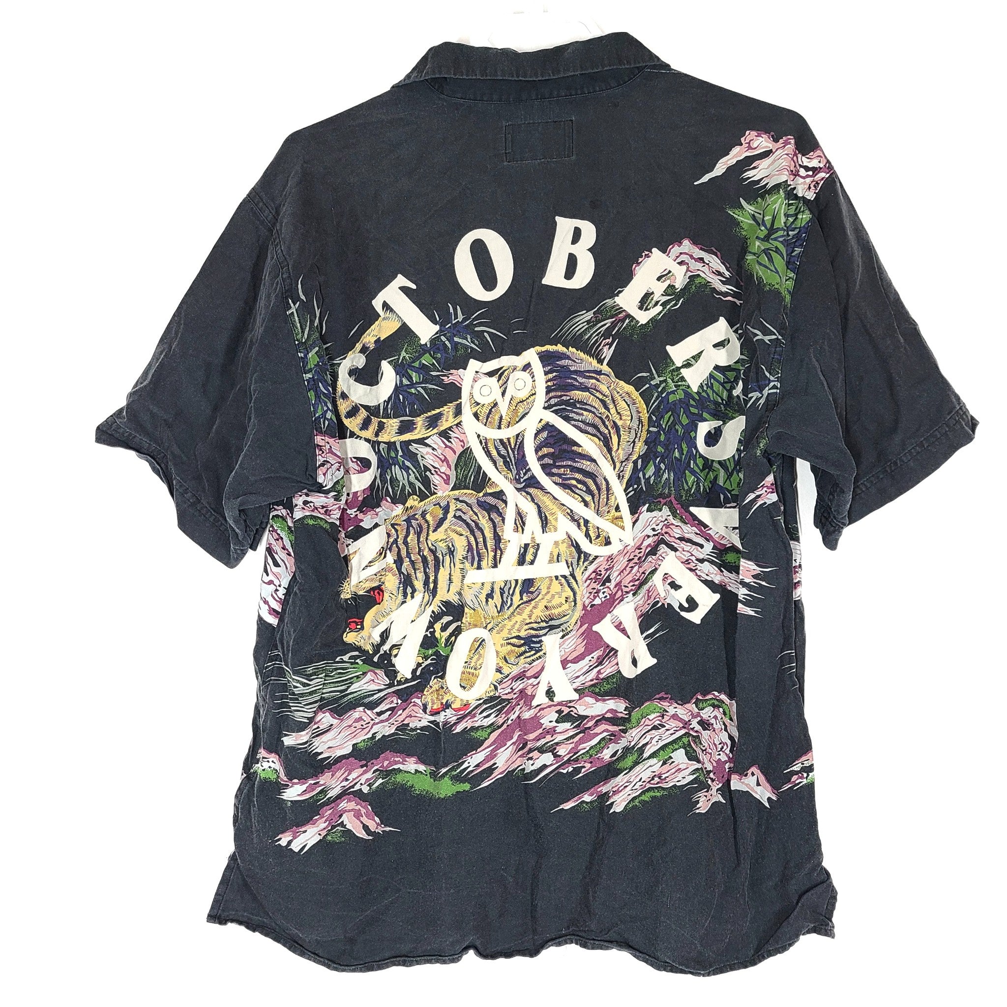 OVO x Avanti Silk Button Shirt Short Sleeve Hawaiian Owl Drake Black Sz L