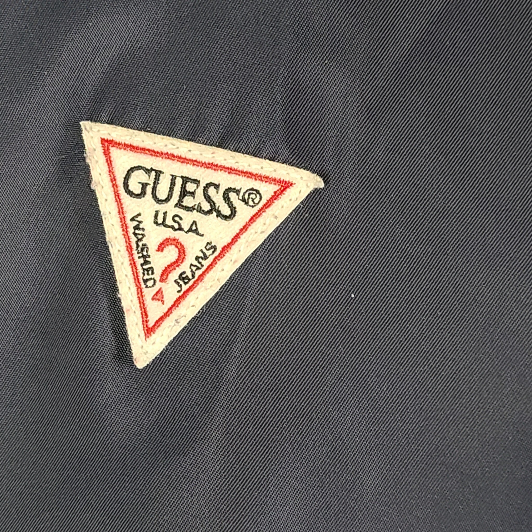 Guess Men's Bomber Jacket Nylon Embroidered Navy Blue Sz L READ