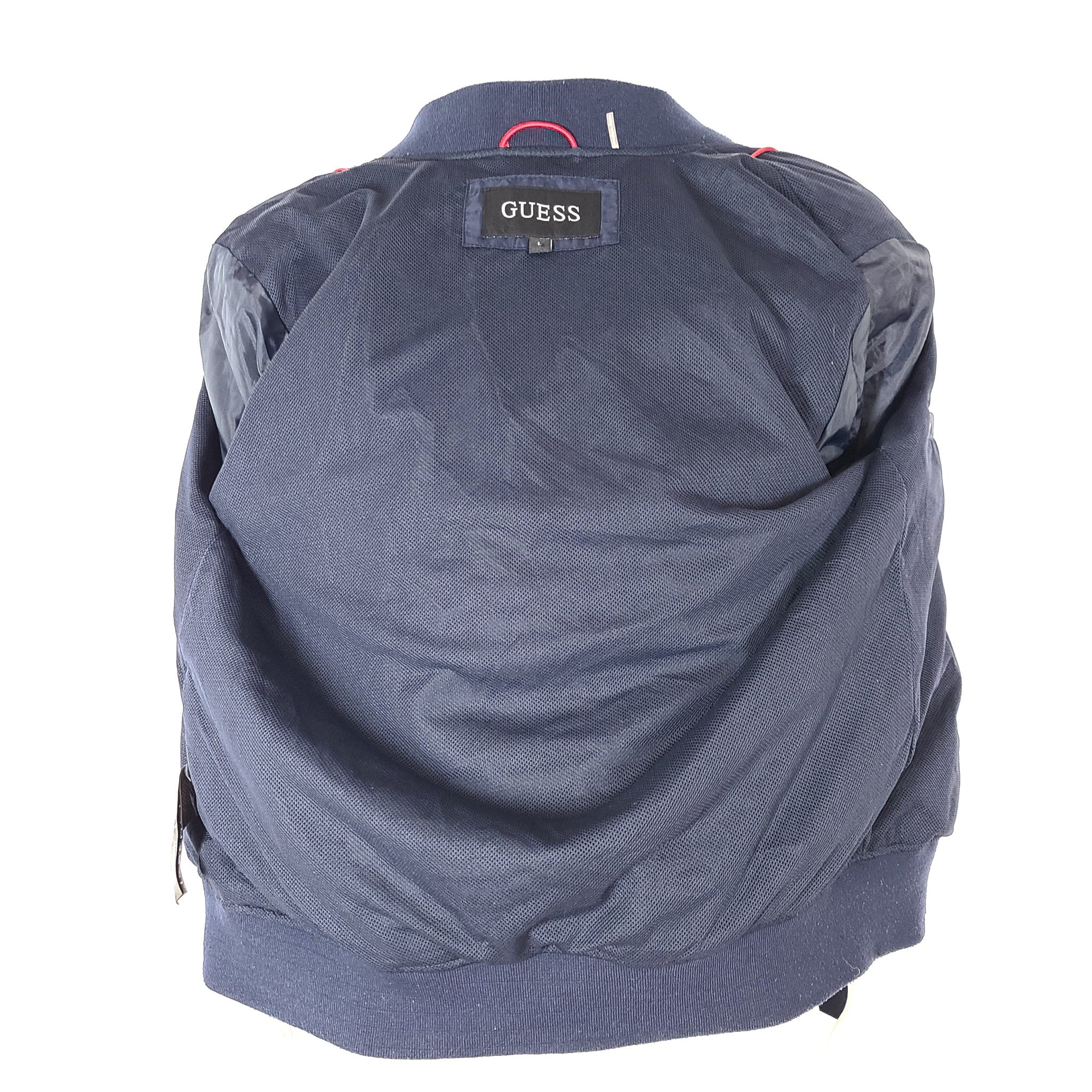 Guess Men's Bomber Jacket Nylon Embroidered Navy Blue Sz L READ