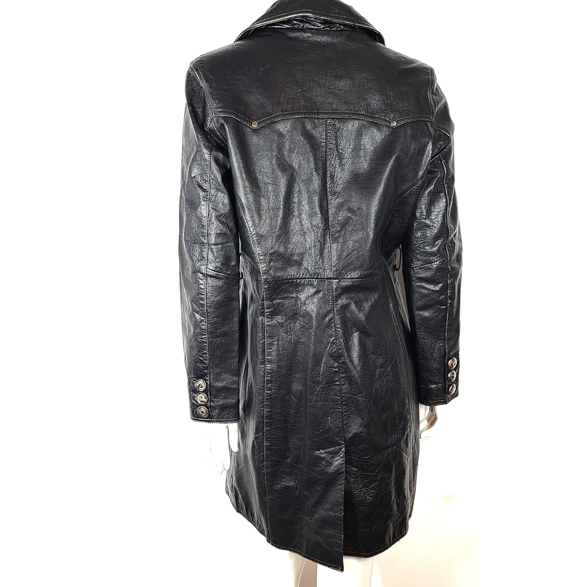 Vintage H.I.S. Jeans Women's Leather Coat Jacket Black Sz S