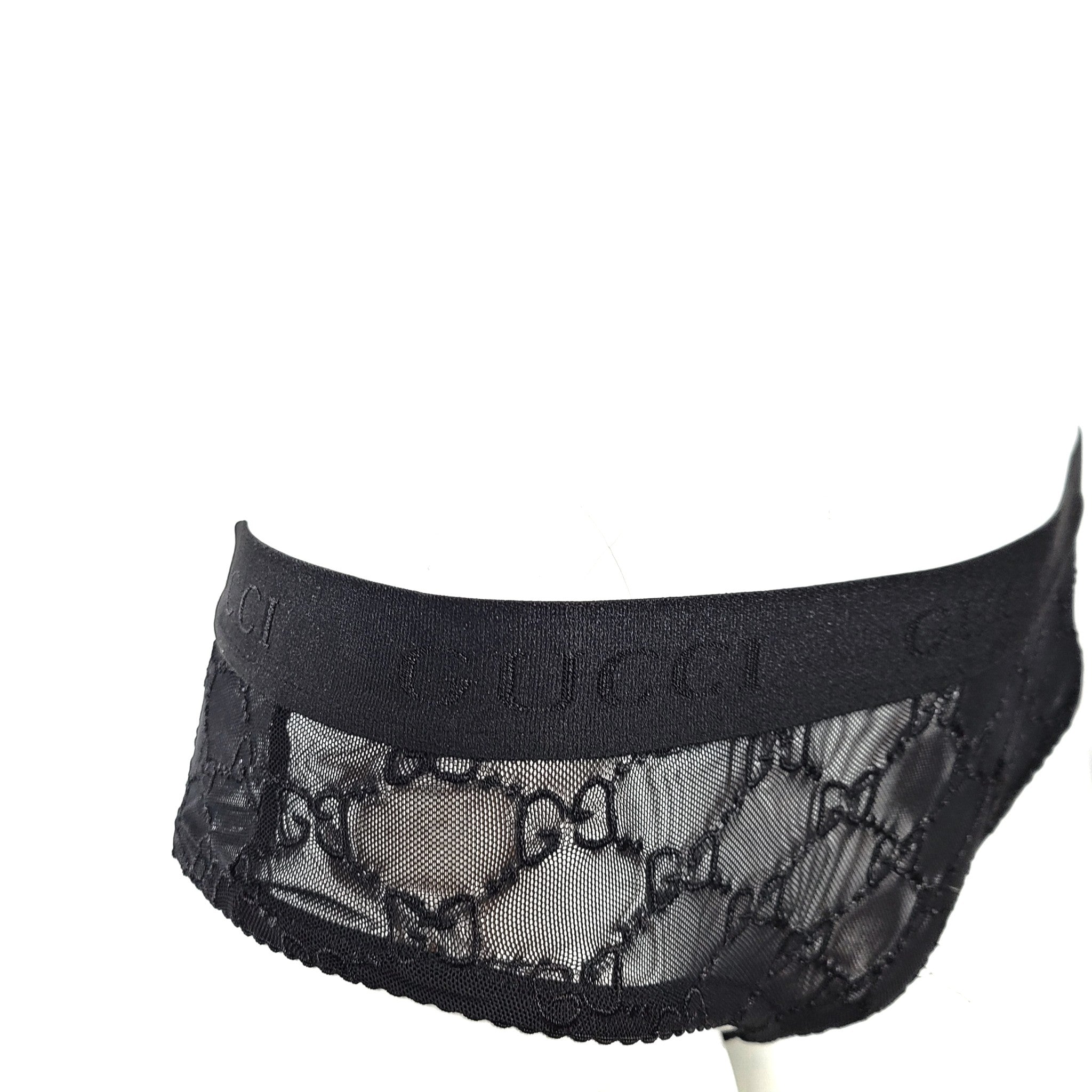 Gucci Woman GG Logo Sheer-Lace Lingerie Panties Underwear Stretch Black Sz S NEW