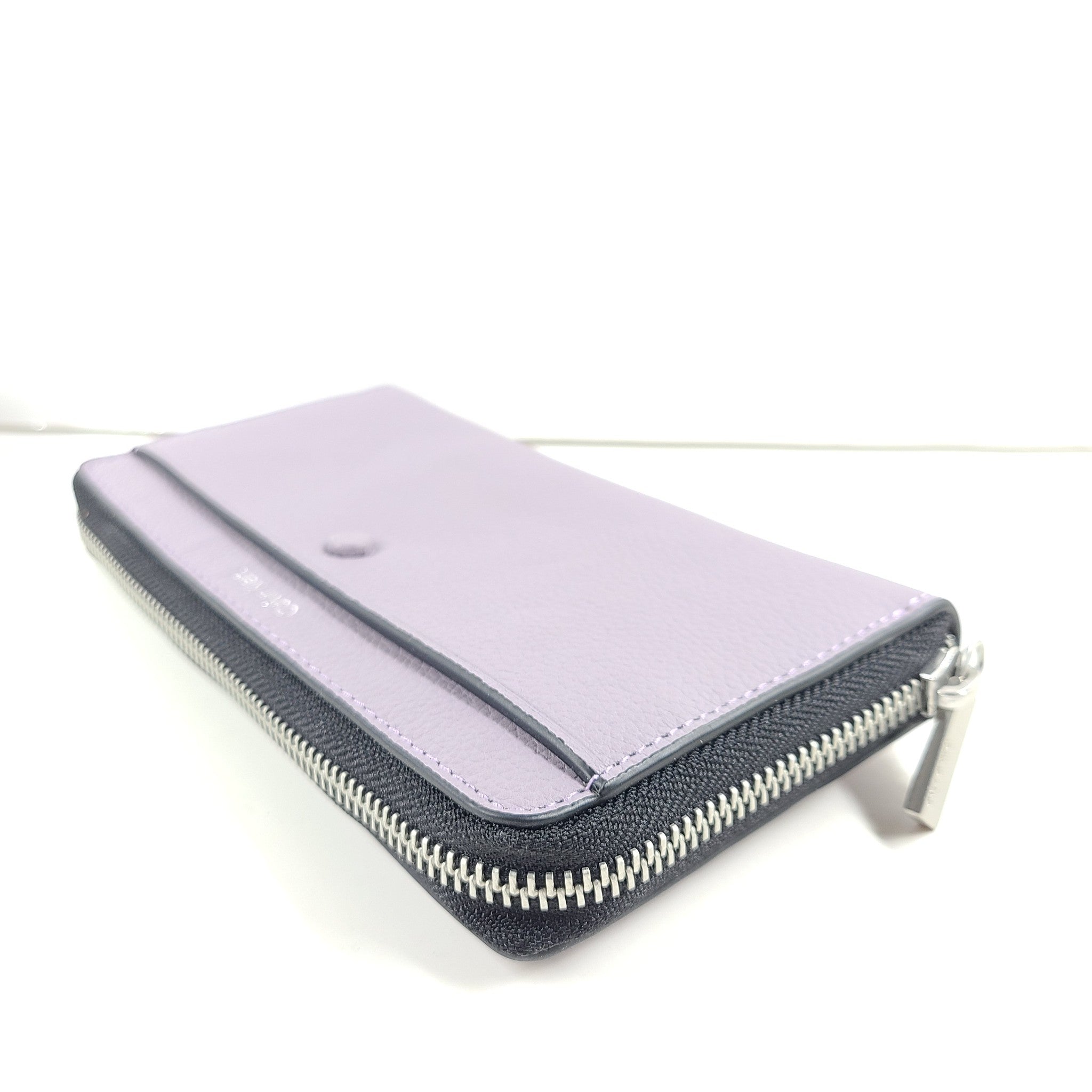 Calvin Klein Women's Leather Wallet Zip Around Silver Hardware Purple