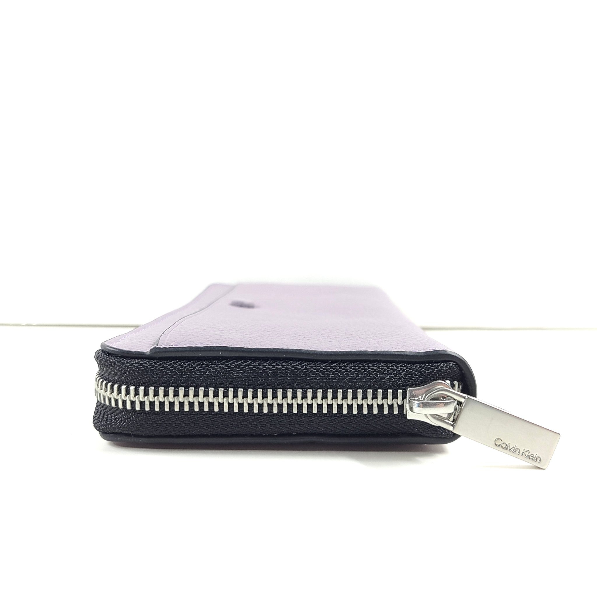 Calvin Klein Women's Leather Wallet Zip Around Silver Hardware Purple