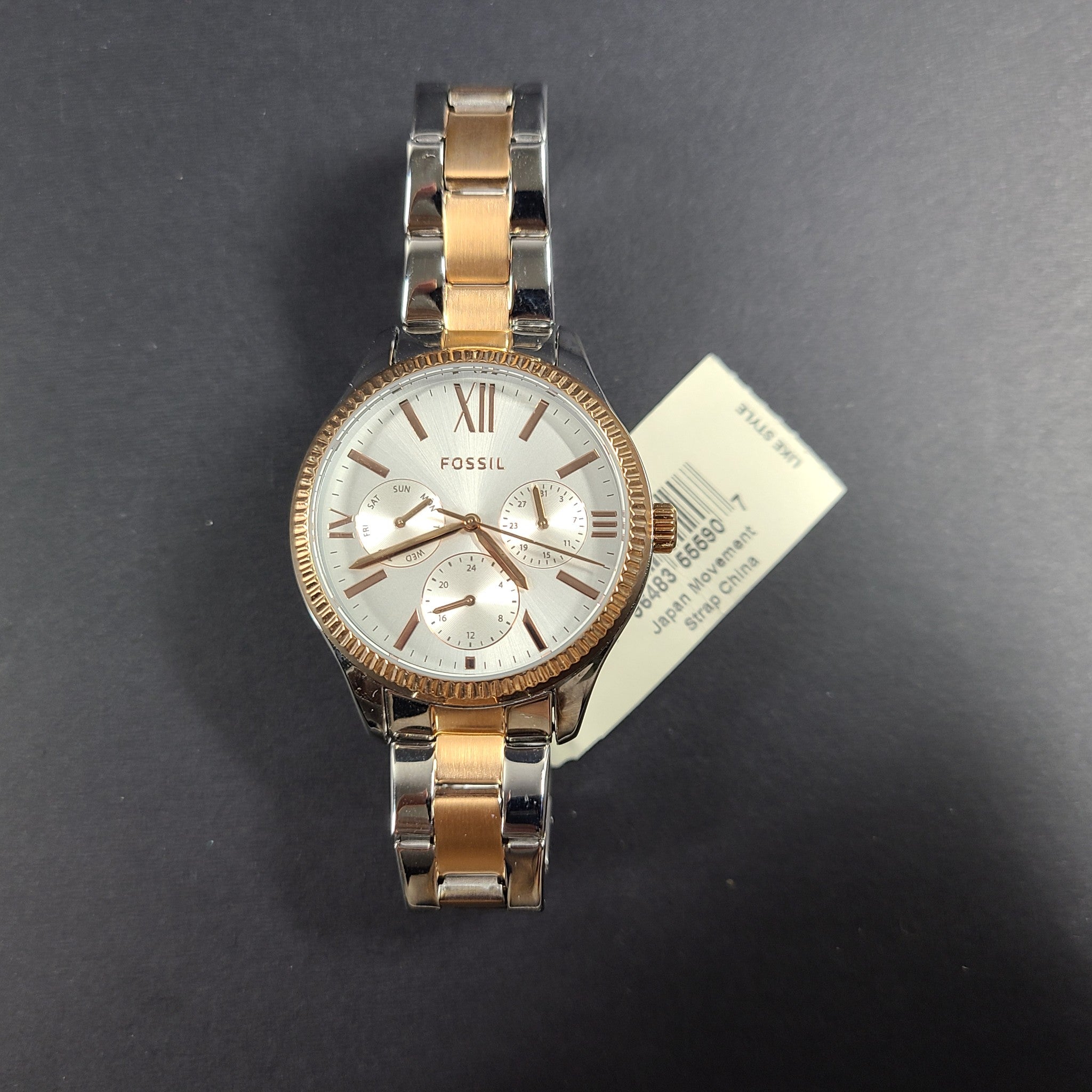 Fossil Rye Multifunction Two-Tone Stainless Steel Watch BQ3761 w/Gift Box