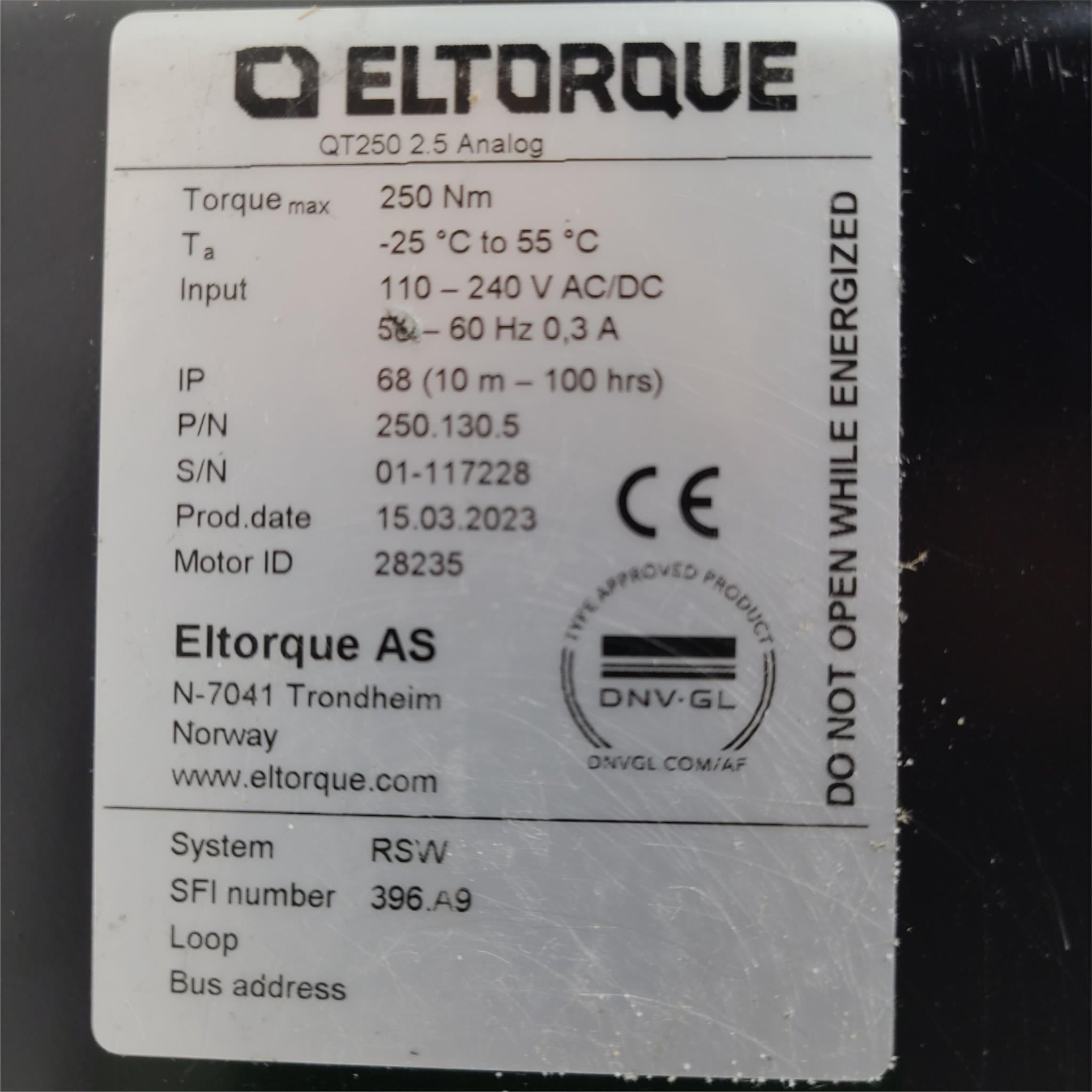 Eltorque Electric Quarter-turn Actuator QT250 2.5 Analog