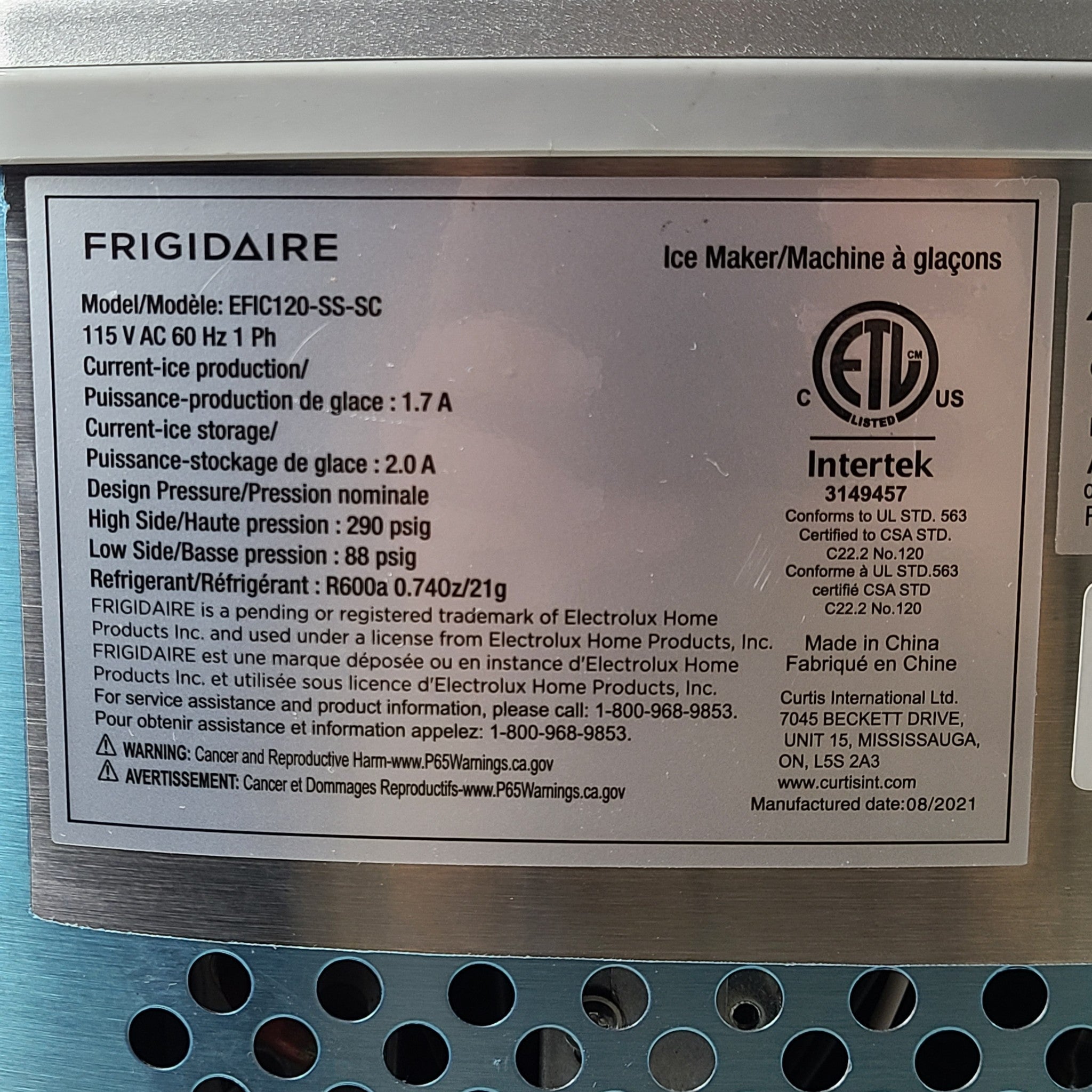 FRIGIDAIRE Self Cleaning Stainless Steel Ice Maker EFIC120-SS-SC