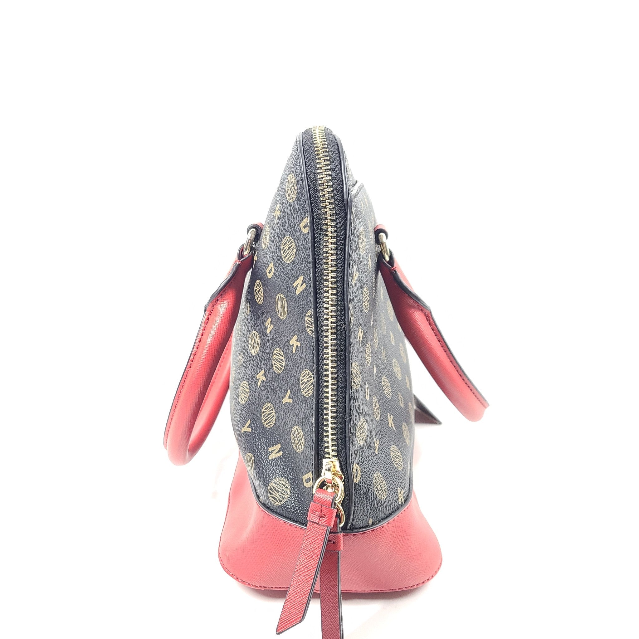 DKNY Bryant Park Medium Dome Satchel Crossbody Bag Faux Leather Black Red