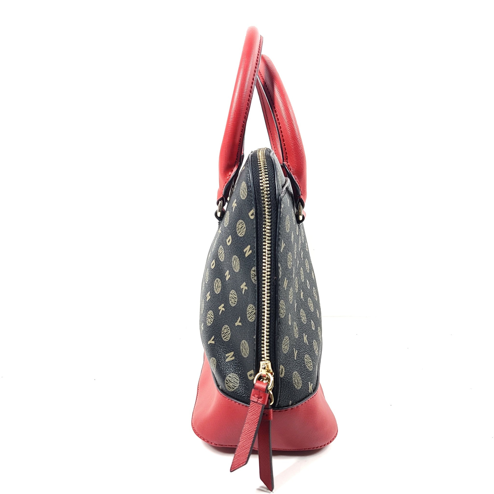 DKNY Bryant Park Medium Dome Satchel Crossbody Bag Faux Leather Black Red