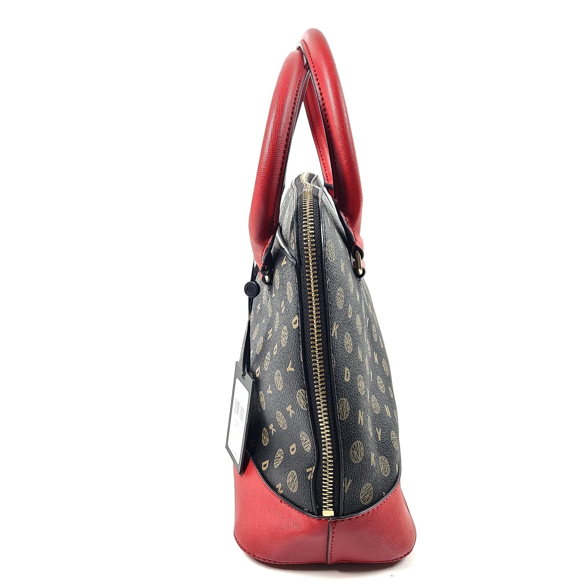 DKNY Bryant Park Medium Dome Satchel Crossbody Bag Faux Leather Black Red