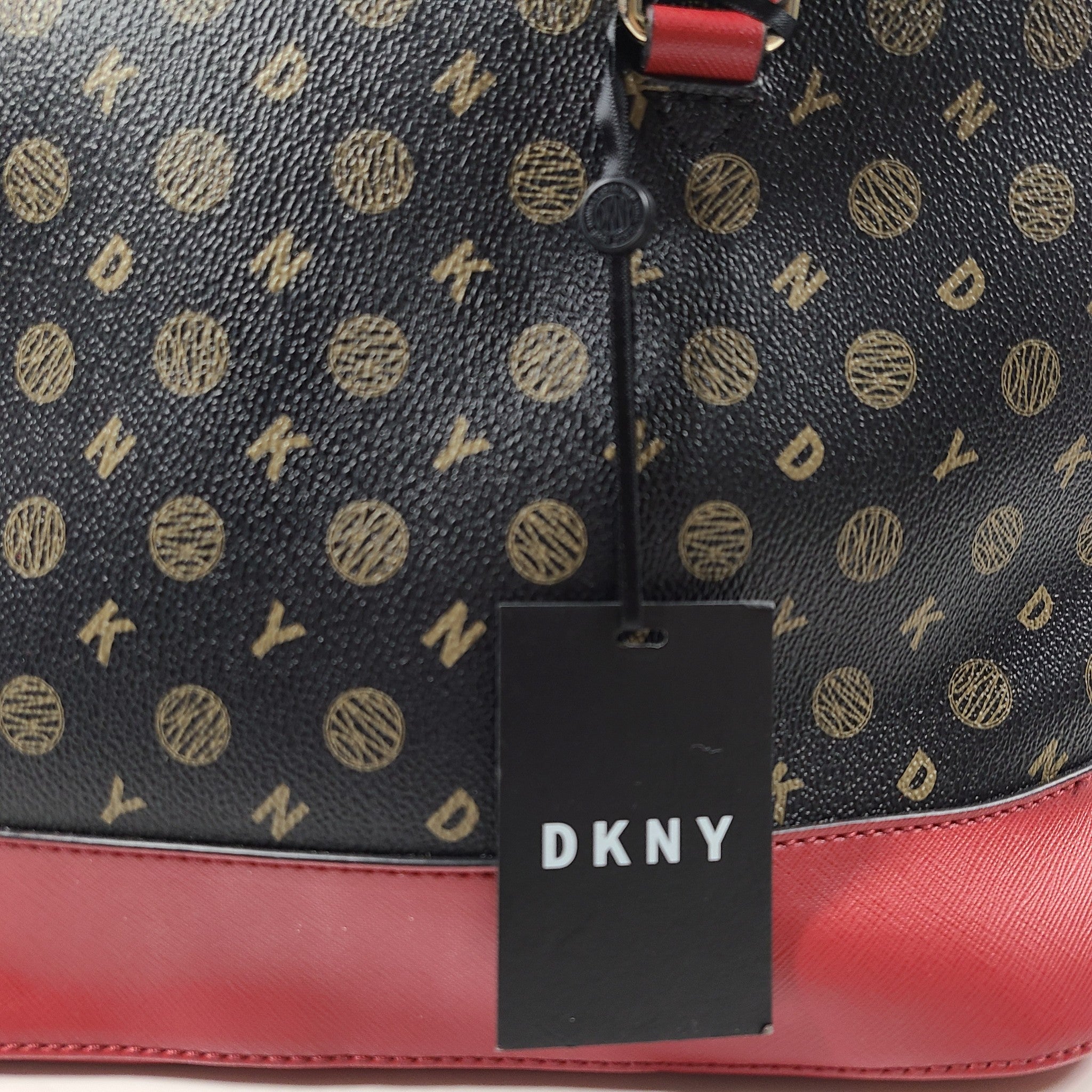 DKNY Bryant Park Medium Dome Satchel Crossbody Bag Faux Leather Black Red